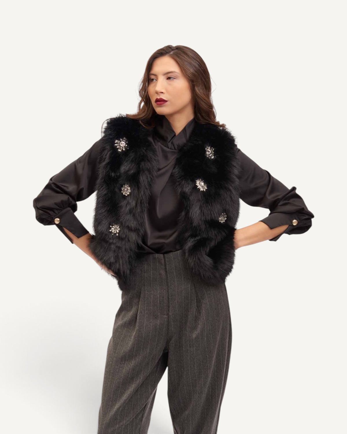 Koralline - Gilet in Ecopelliccia Nero