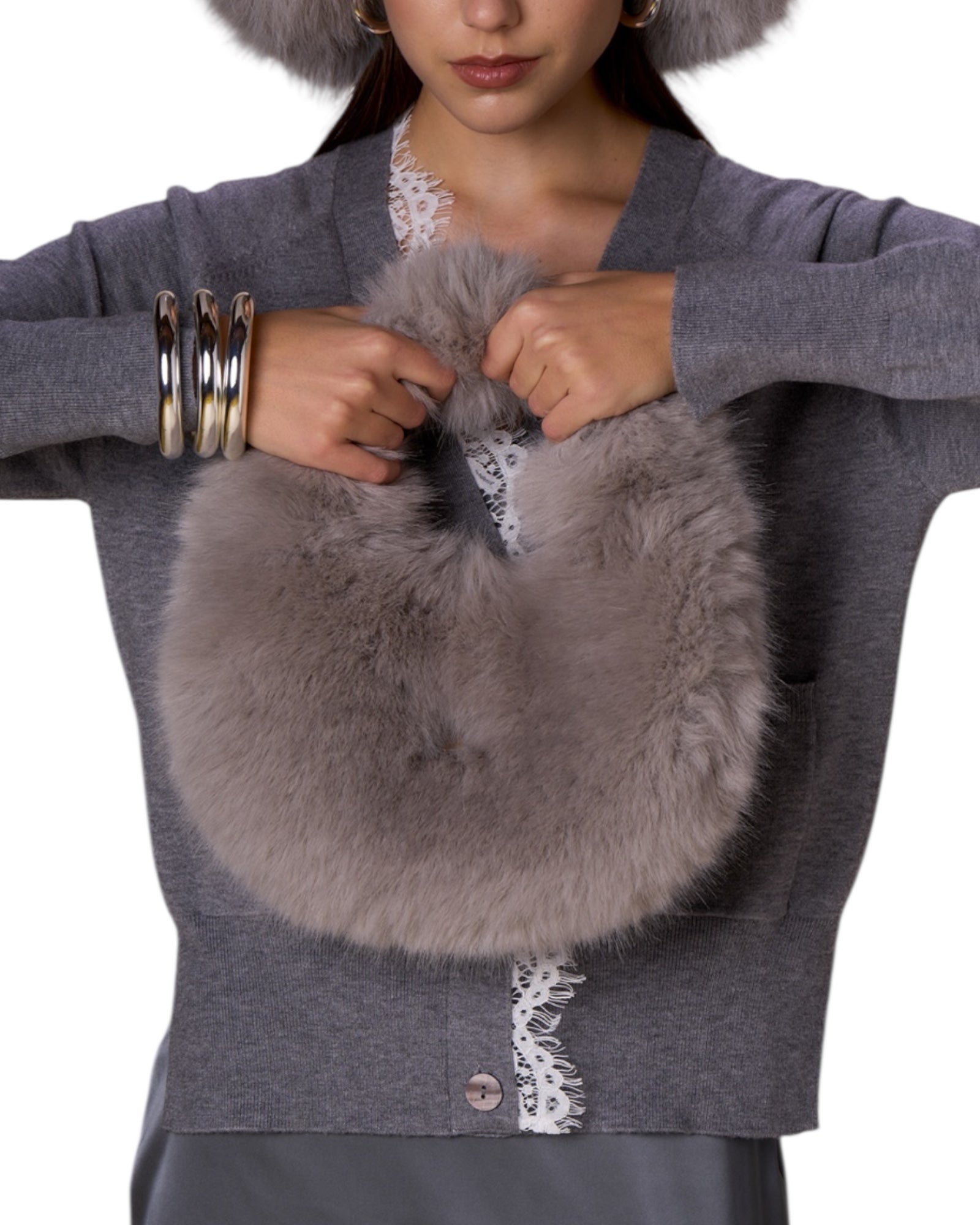 No Secrets - Faux Fur Bag Un Manico Grigia