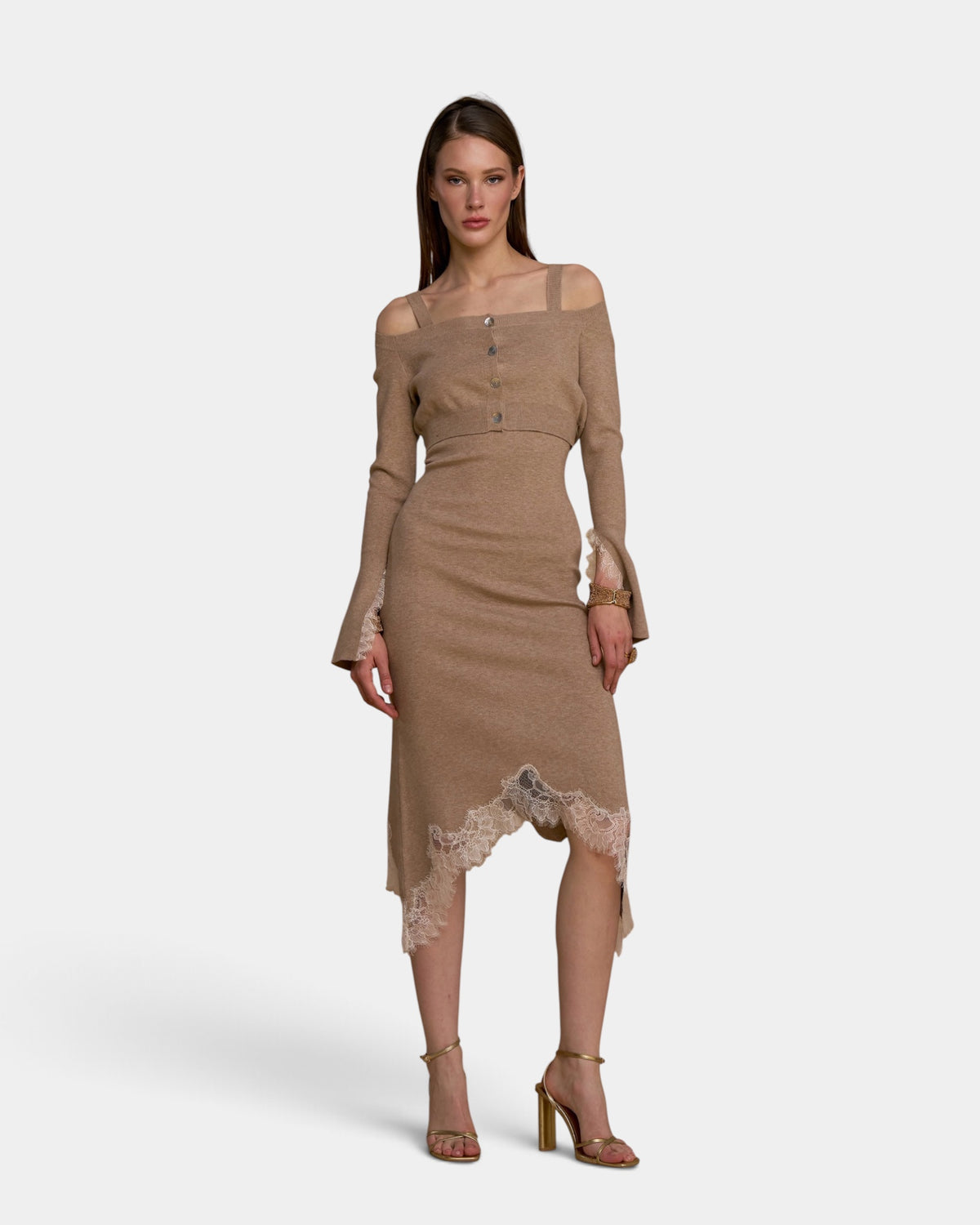 No Secrets - Mini Cardigan con Pizzo in Contrasto Latte