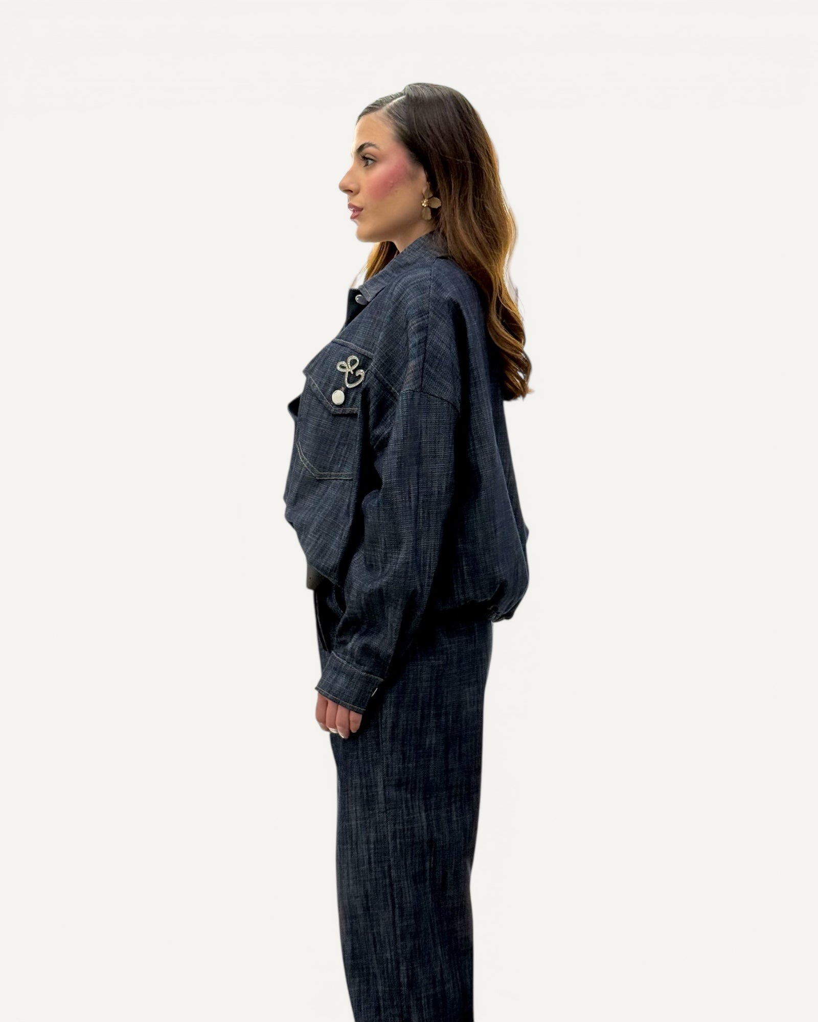 KikiSix - Bomber Jeans con Spilla