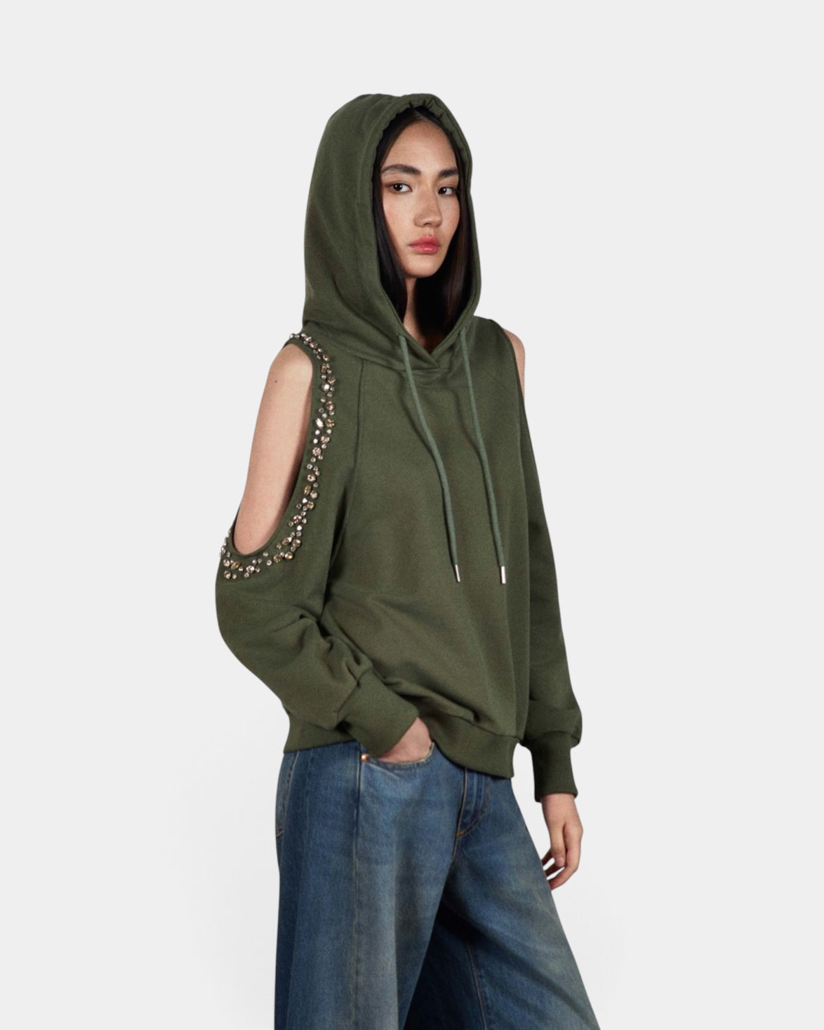 D'Elle - Giulia Mastini - Felpa Cut-Out e Strass Verde