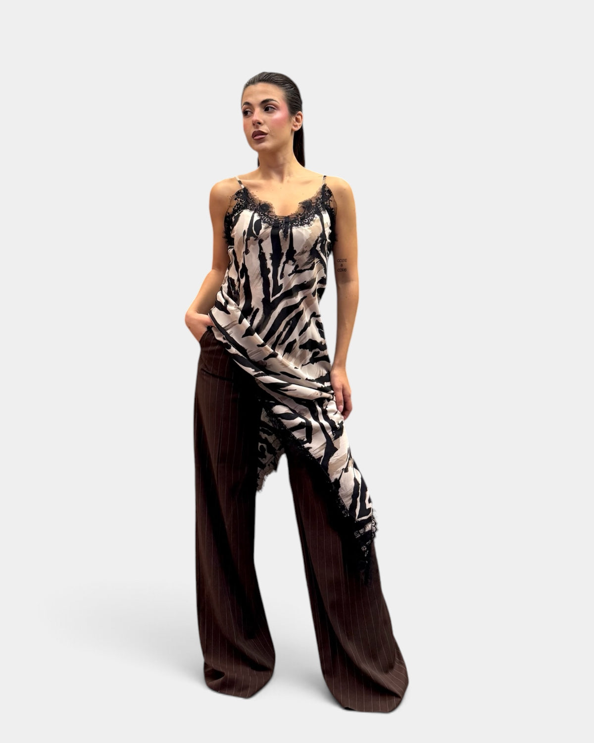 Dramée - Pantalone Palazzo Gessato Marrone