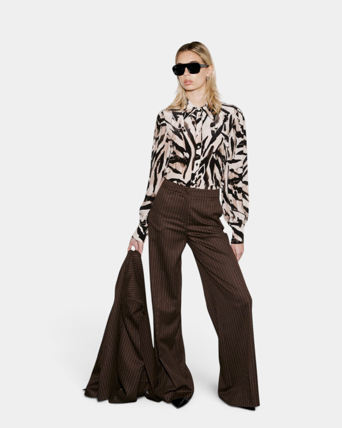 Dramée - Pantalone Palazzo Gessato Marrone