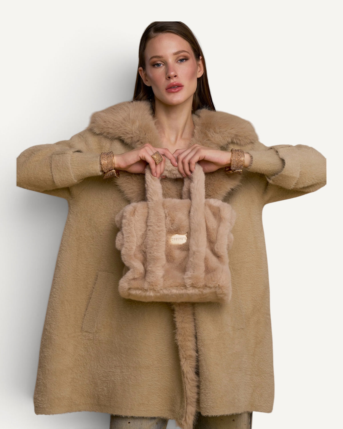 No Secrets - Tote Bag Simil Pelliccia Nocciola