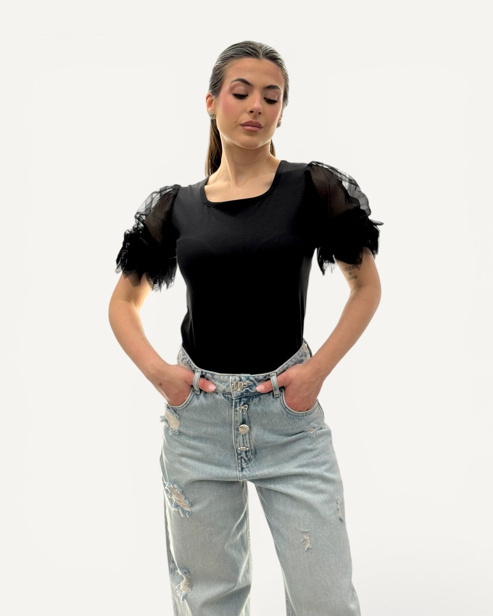 No Secrets - T-Shirt Maniche Tulle