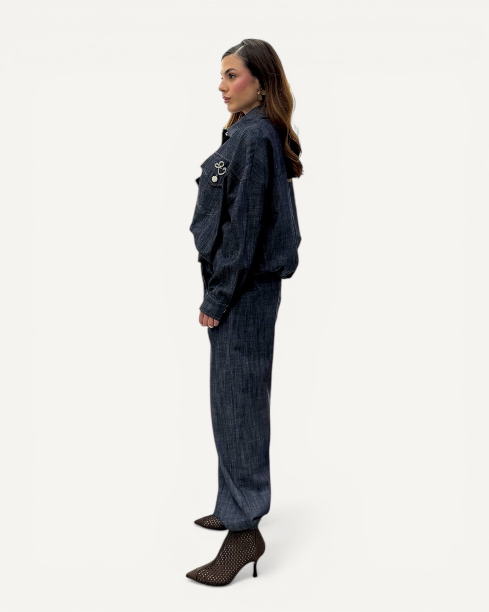 KikiSix - Pantalone Palazzo Denim Scuro