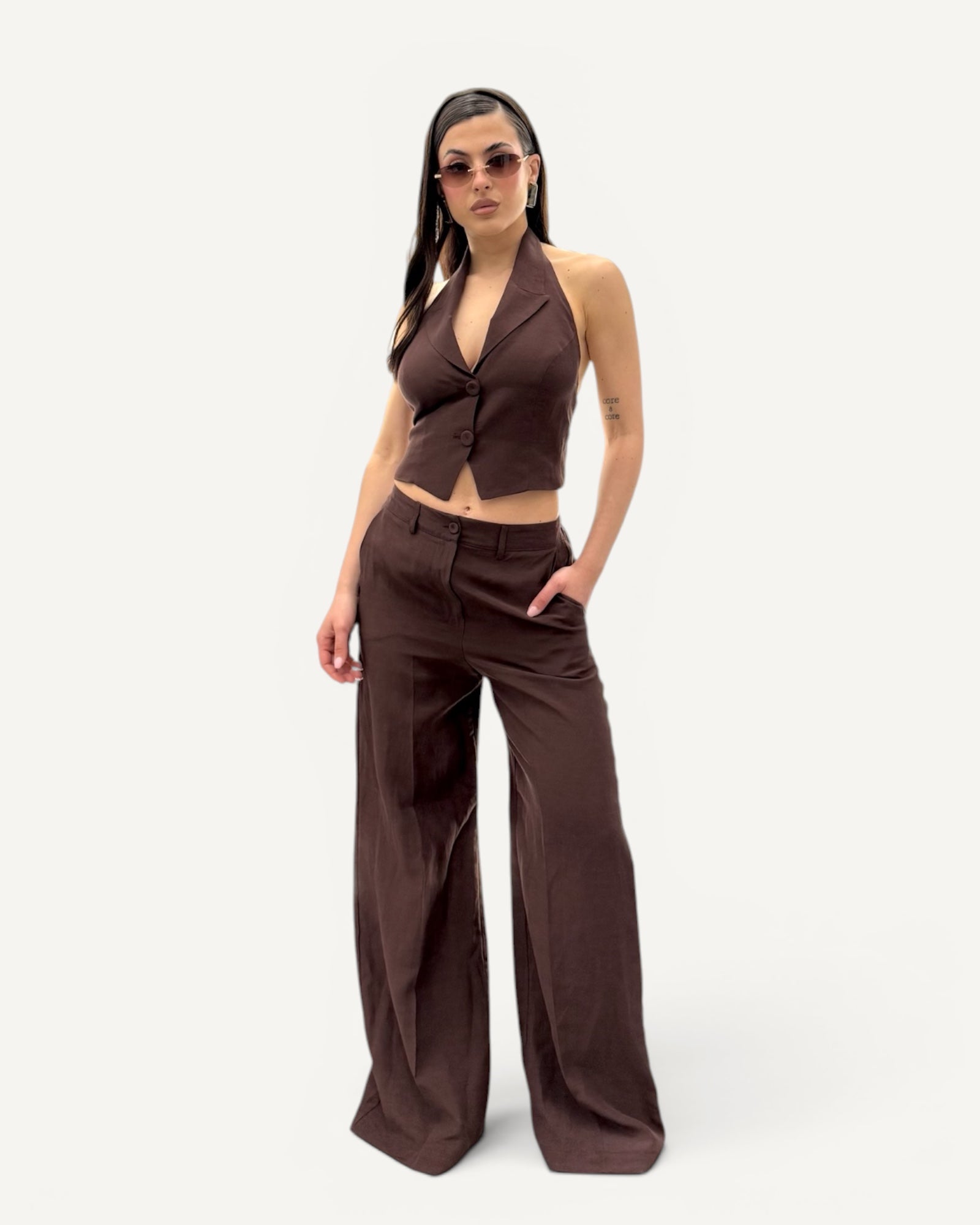 Hanita Couture – Pantalone Palazzo Ebano a Vita Alta