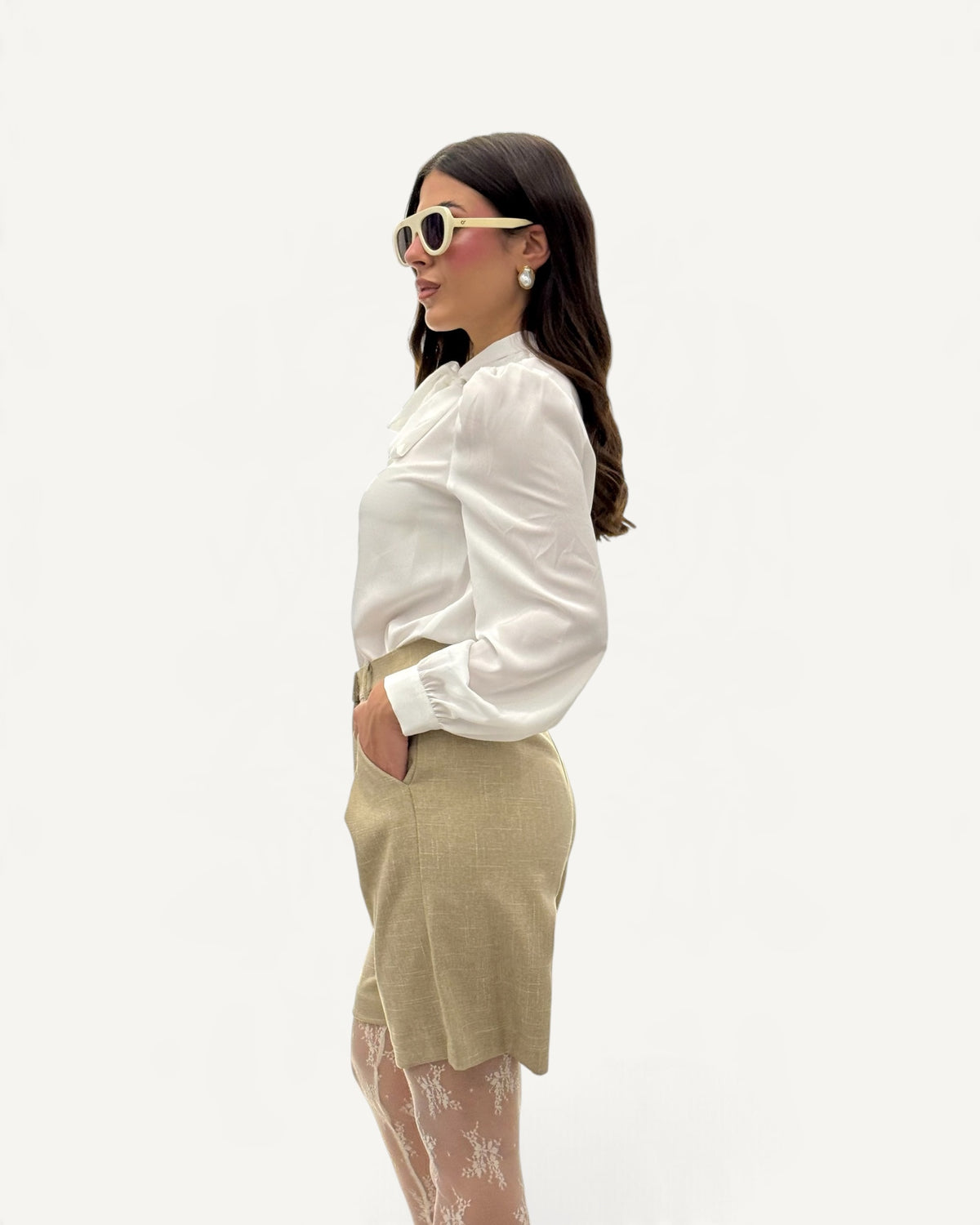 Koralline - Camicia con Fiocco al Collo Bianca