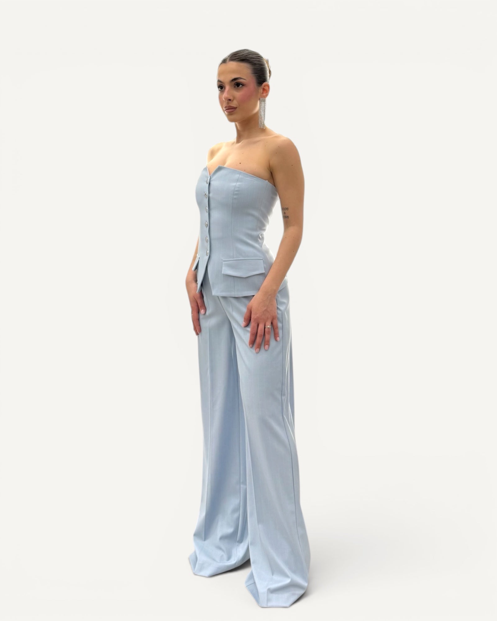 Silence Limited - Pantalone Palazzo Gessato Azzurro