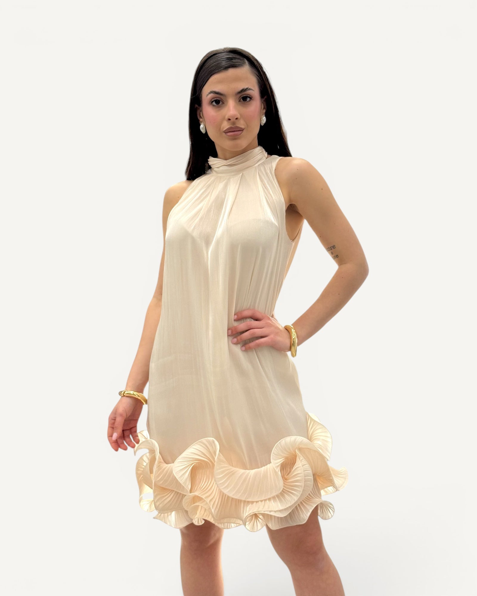 Hanita Couture – Abito Corto Rouches Vaniglia
