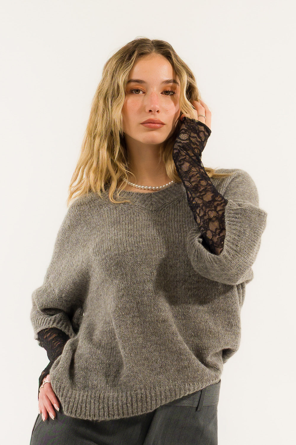 Kontatto - Maglione Scollo V Maniche Pizzo