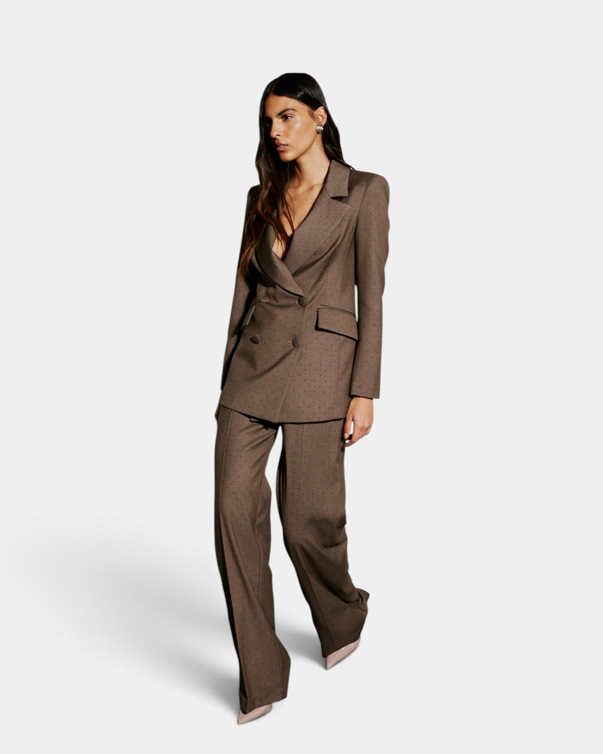 Dramée - Tailleur Doppiopetto Tortora con Applicazione Strass