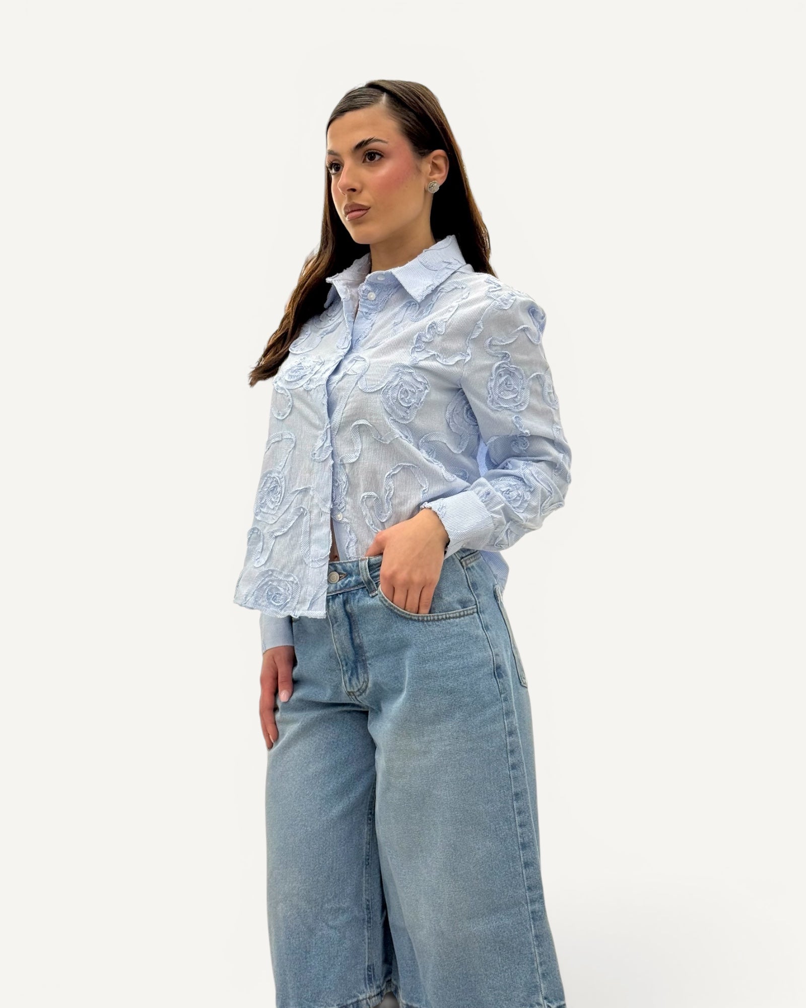 KikiSix - Camicia Rigata Ricamo
