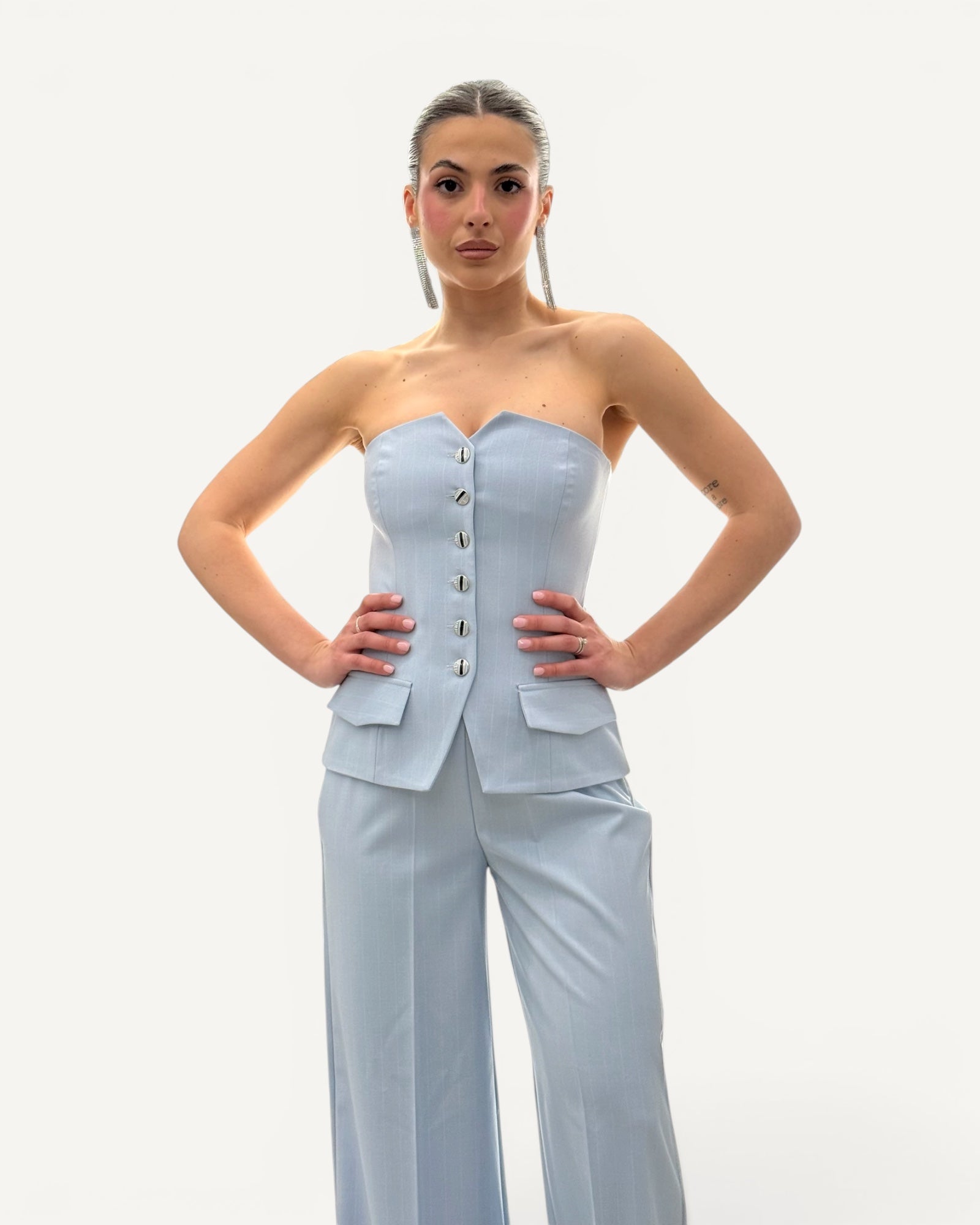 Silence Limited - Top Gessato Azzurro
