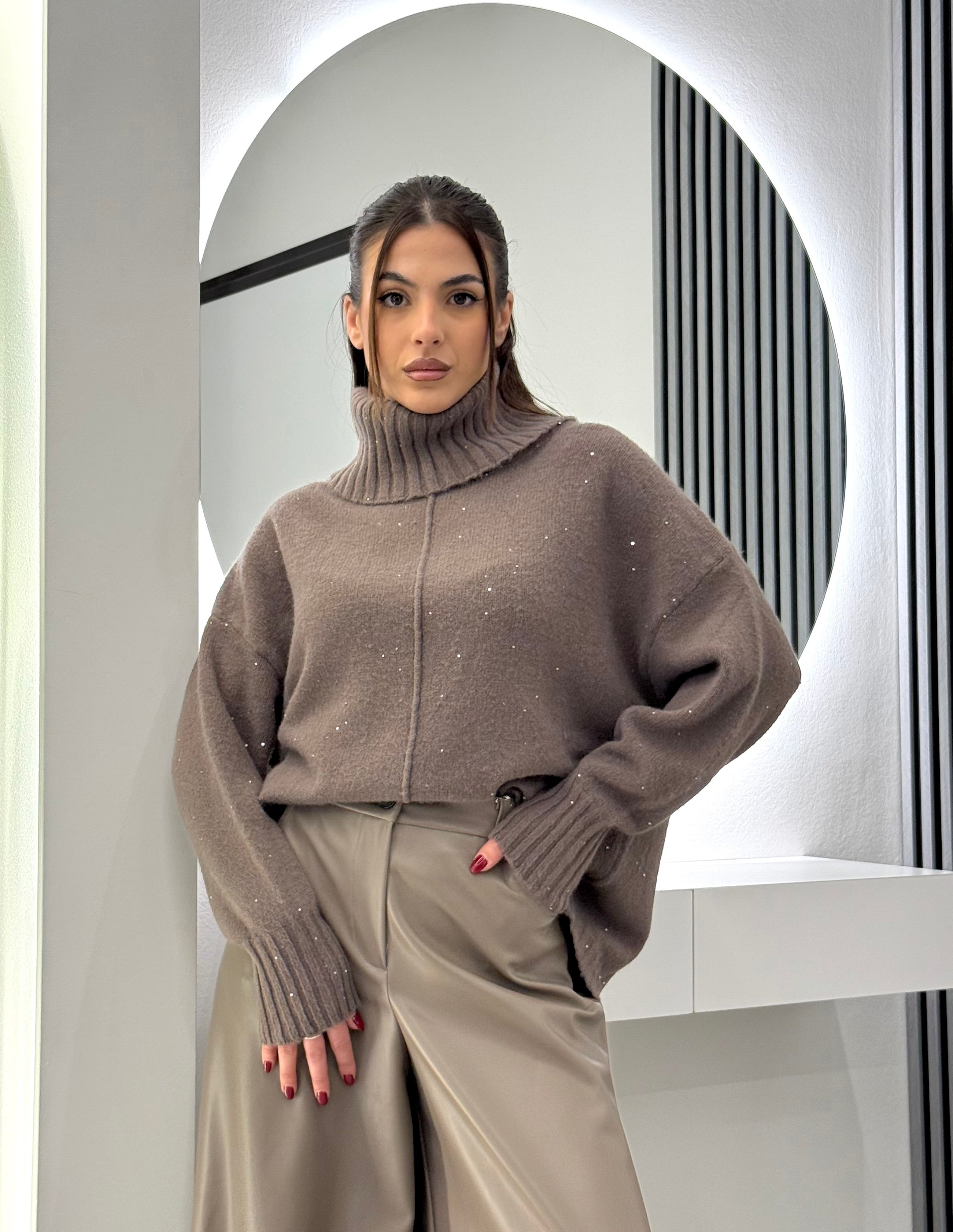D'Elle Giulia Mastini - Maglia Collo Alto Taupe