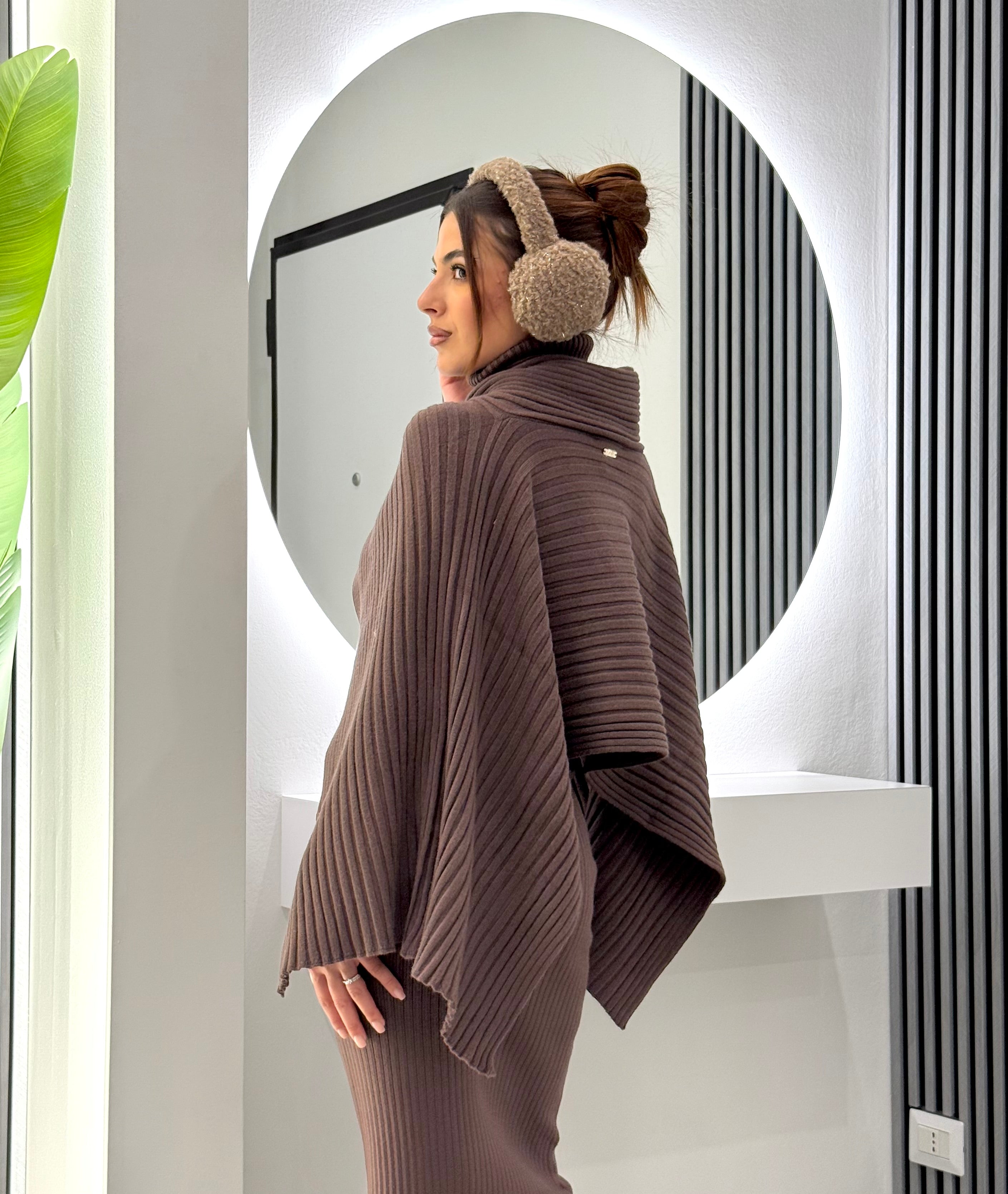 No Secrets - Poncho Maglia Coste Marrone