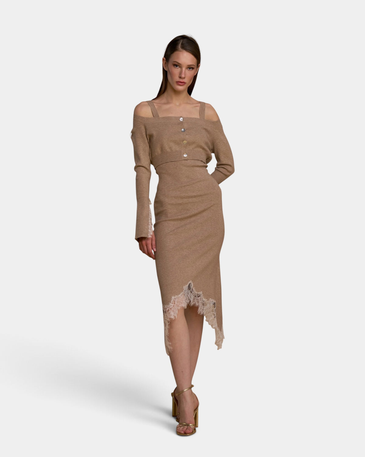 No Secrets - Mini Cardigan con Pizzo in Contrasto Latte