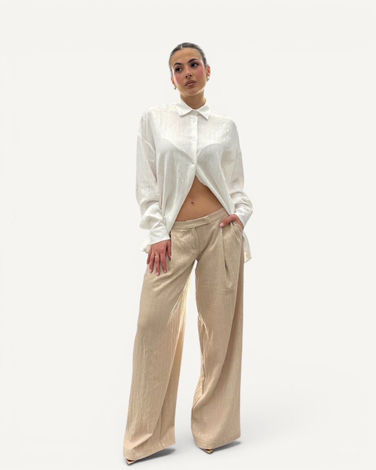 Silence Limited - Pantalone Misto Lino Gessato Paillettes