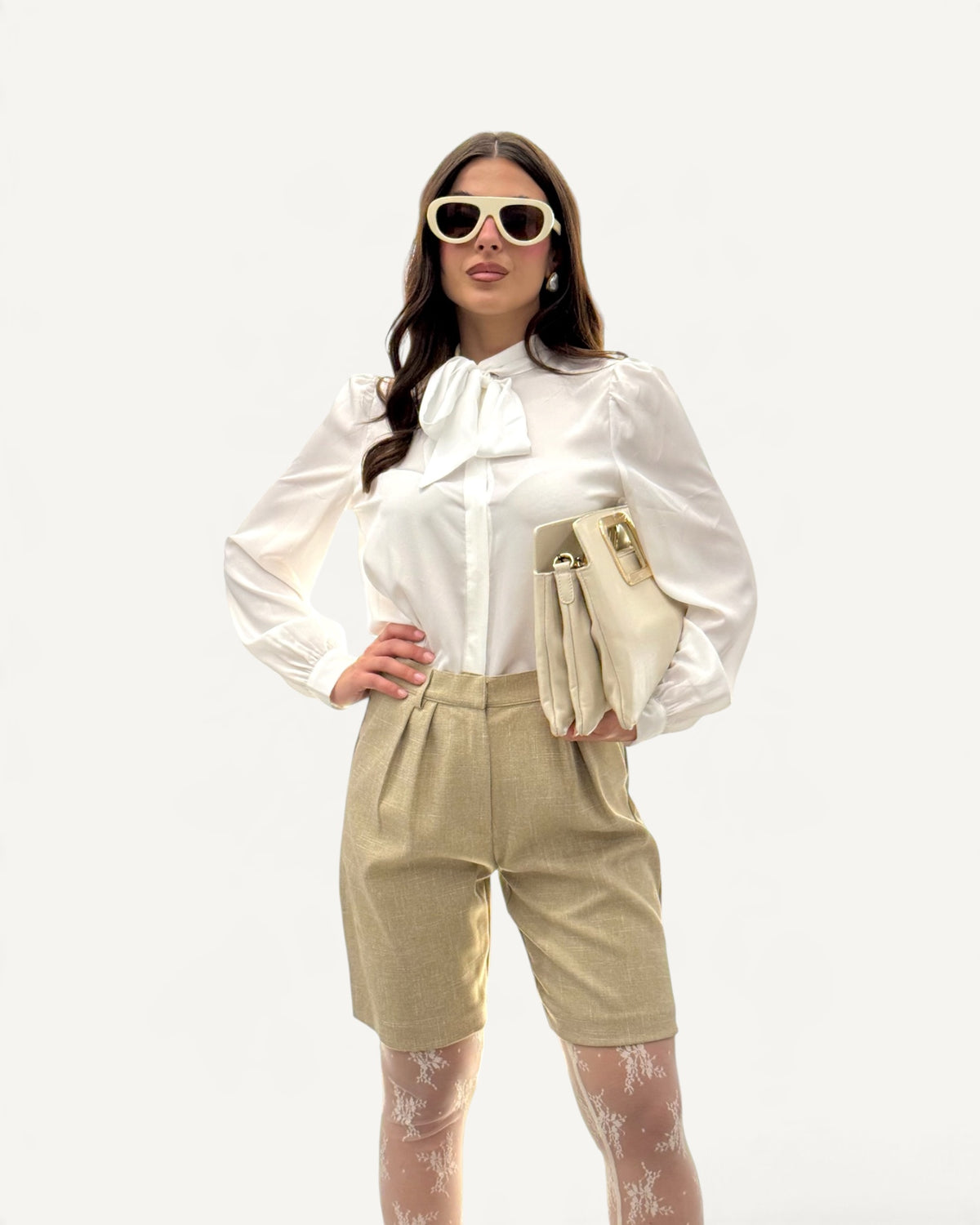 Koralline - Camicia con Fiocco al Collo Bianca