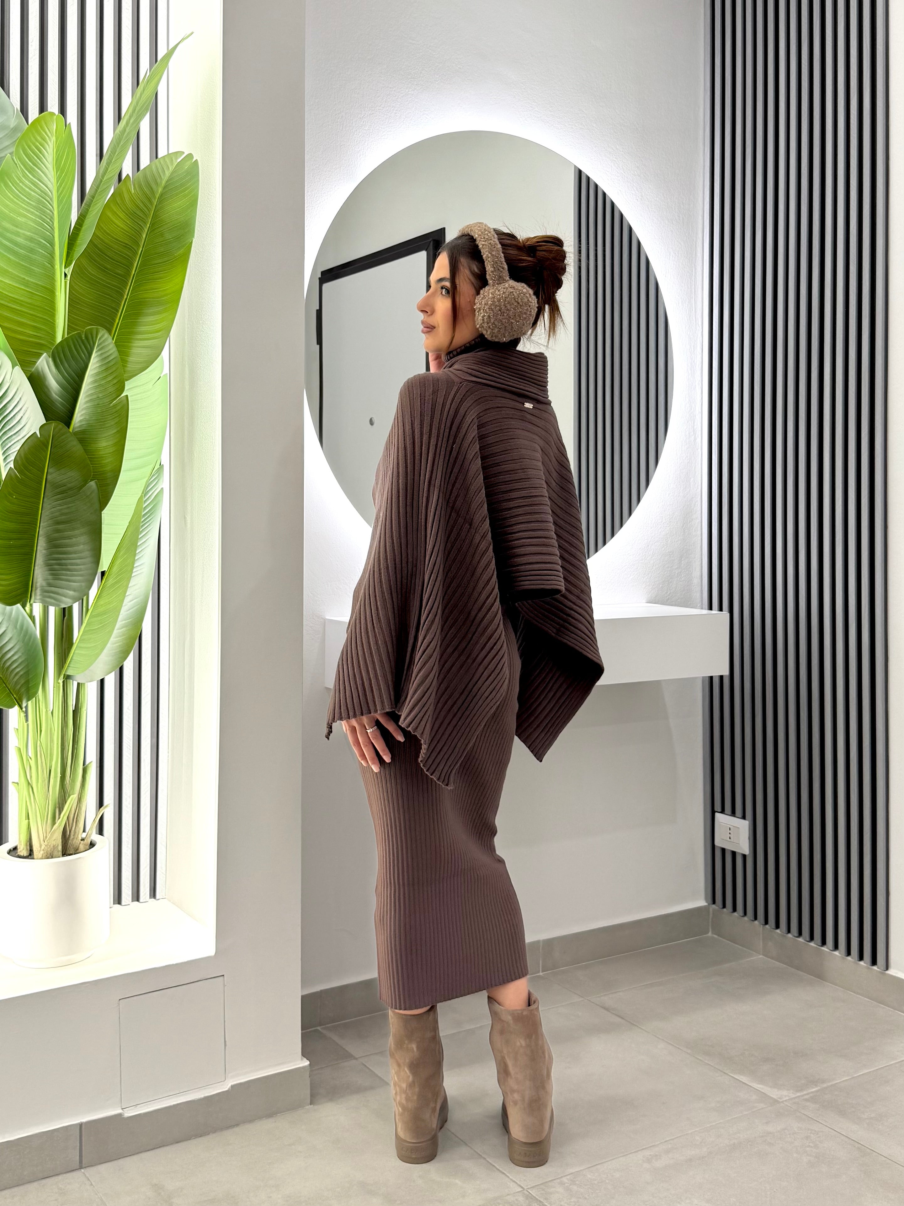 No Secrets - Poncho Maglia Coste Marrone