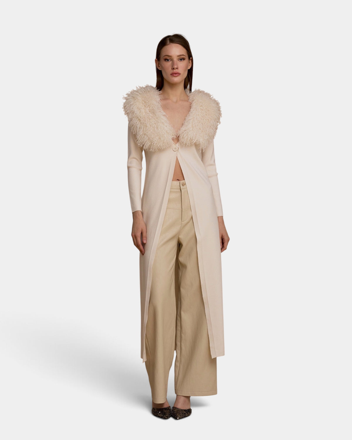No Secrets - Maxi Cardigan Collo Simil Mongolia Latte