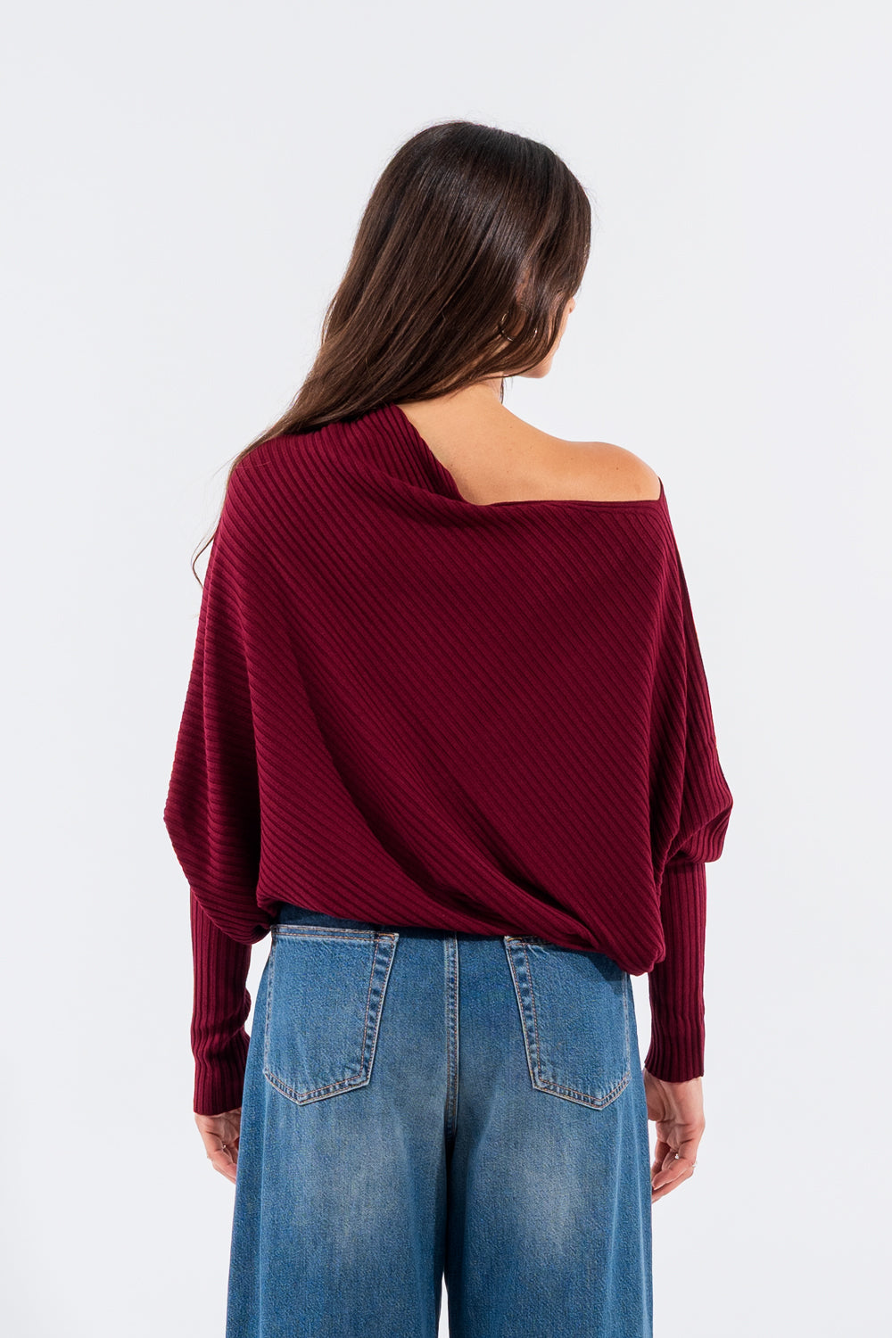 Kontatto - Maglia Asimmetrica A Coste Bordeaux