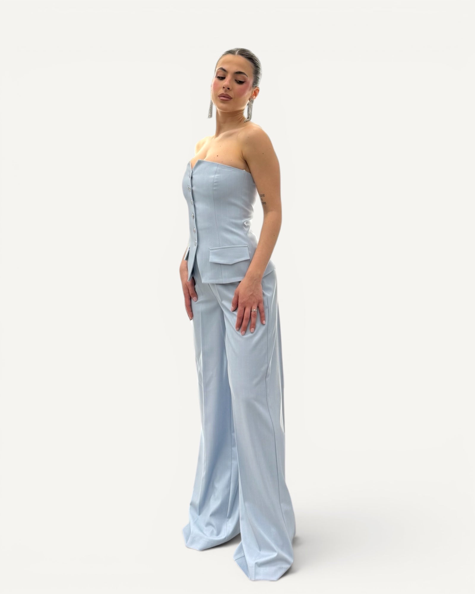 Silence Limited - Pantalone Palazzo Gessato Azzurro