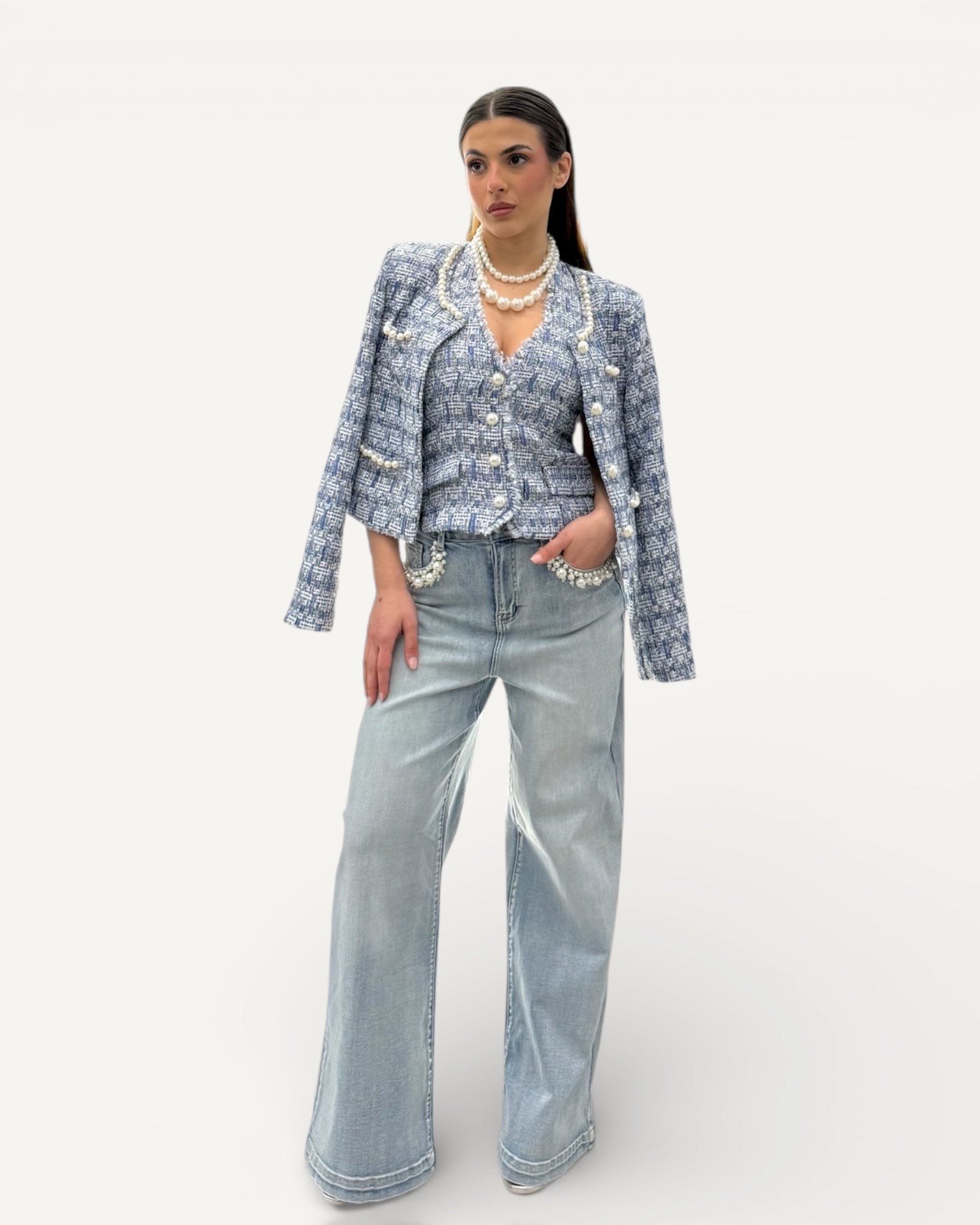 No Secrets - Jeans Palazzo Ricamo Perle