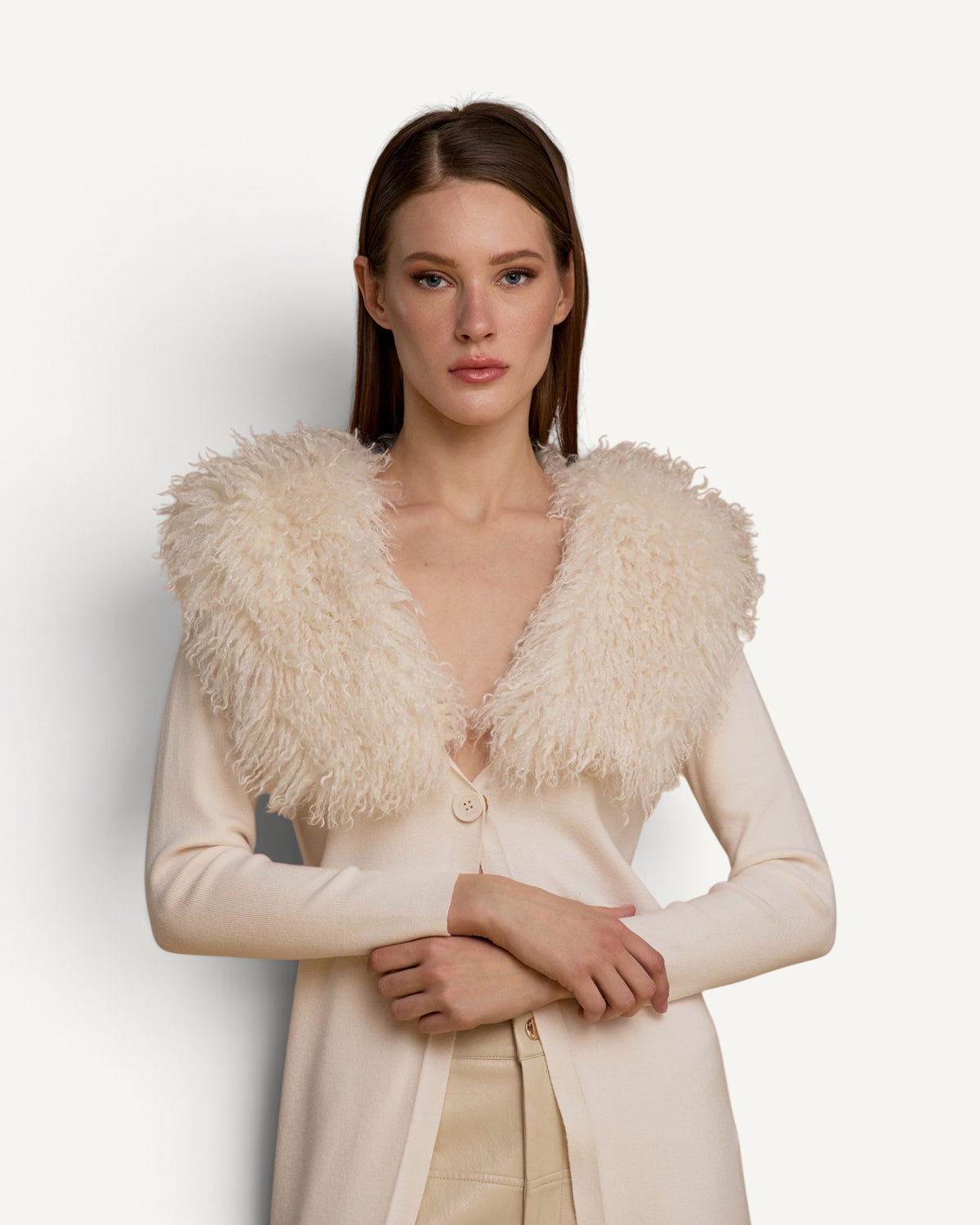 No Secrets - Maxi Cardigan Collo Simil Mongolia Latte
