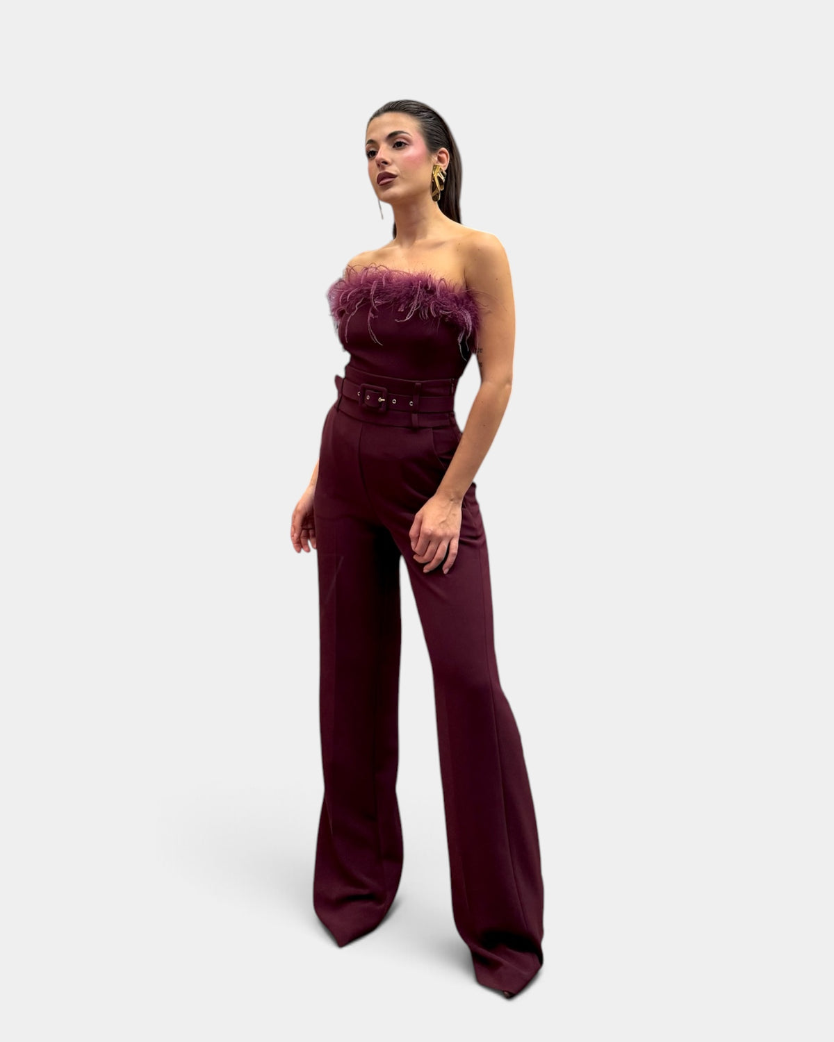 Dramée - Pantalone Crepe Elasticizzato Bordeaux