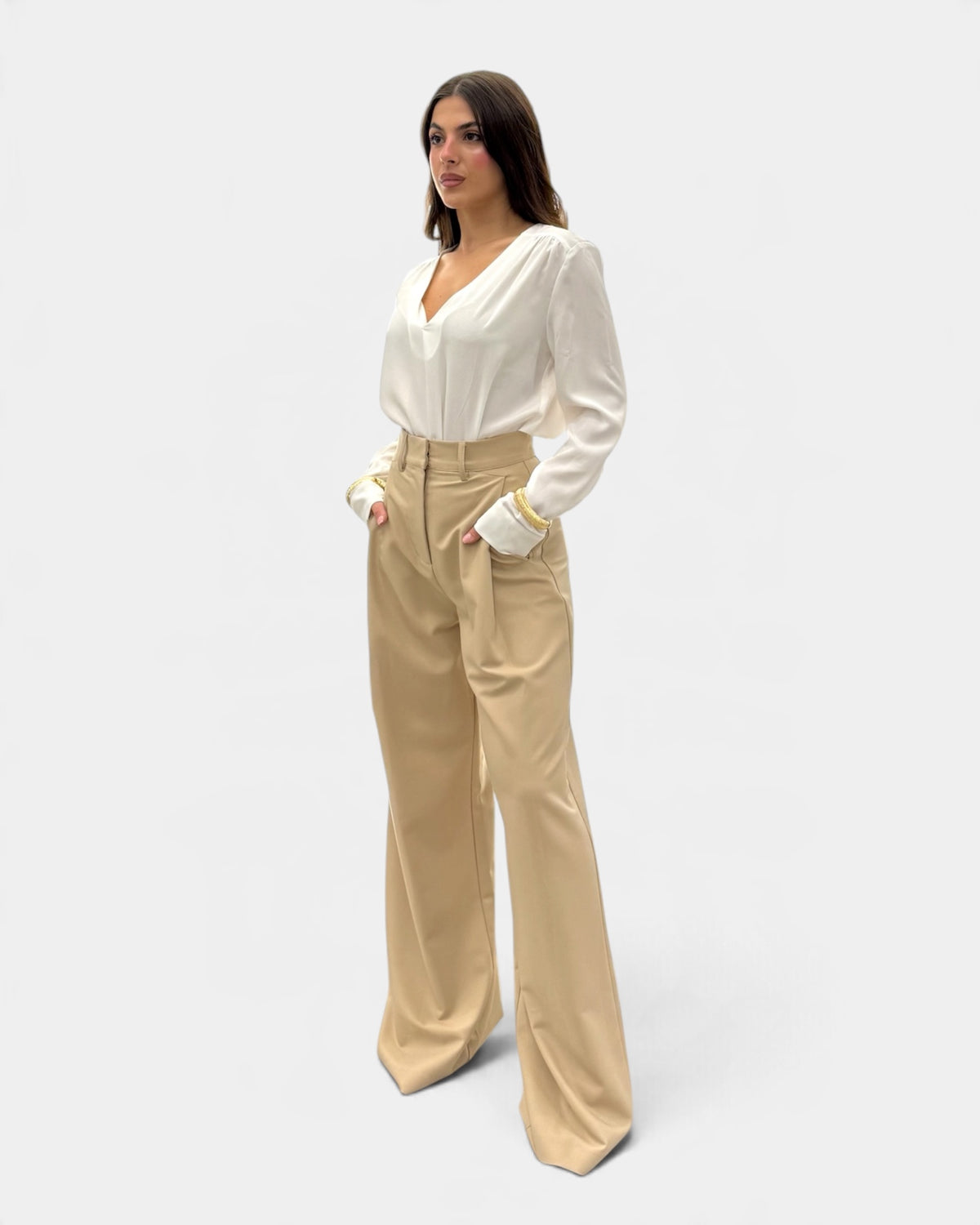 Koralline - Blusa Basic con Scollo a V Bianca