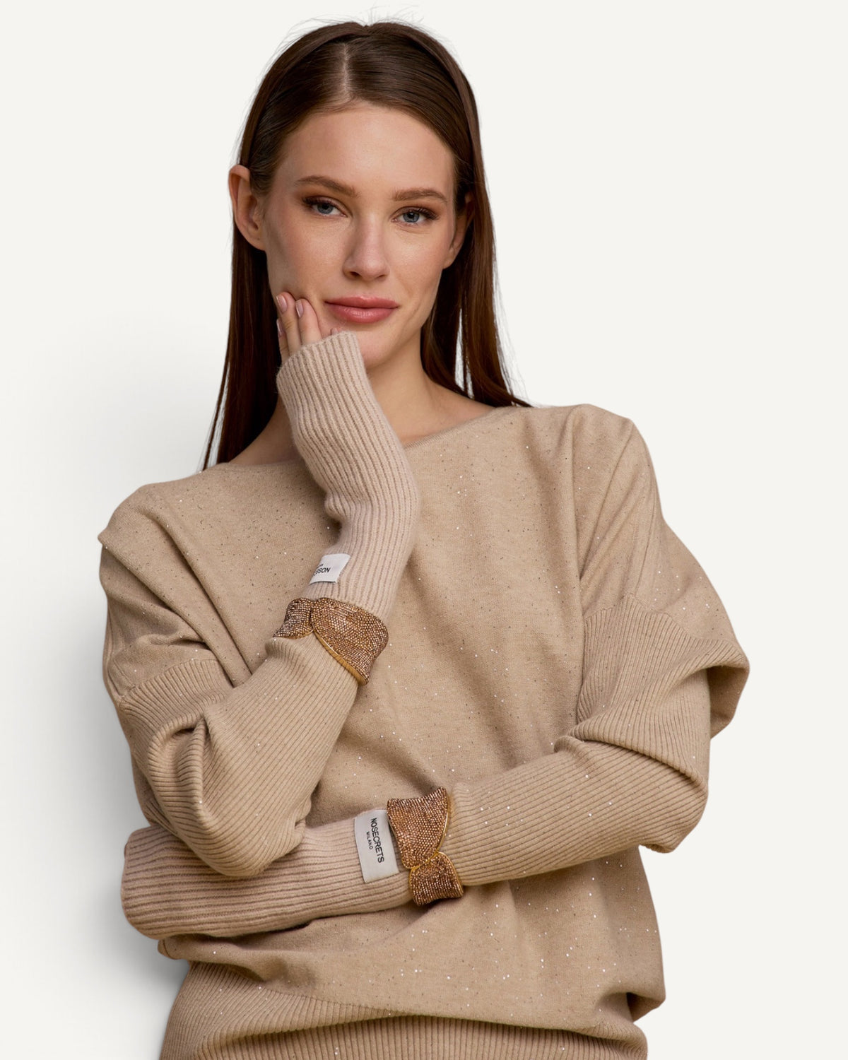 No Secrets - Guanti in Maglia Senza Dita Cannella