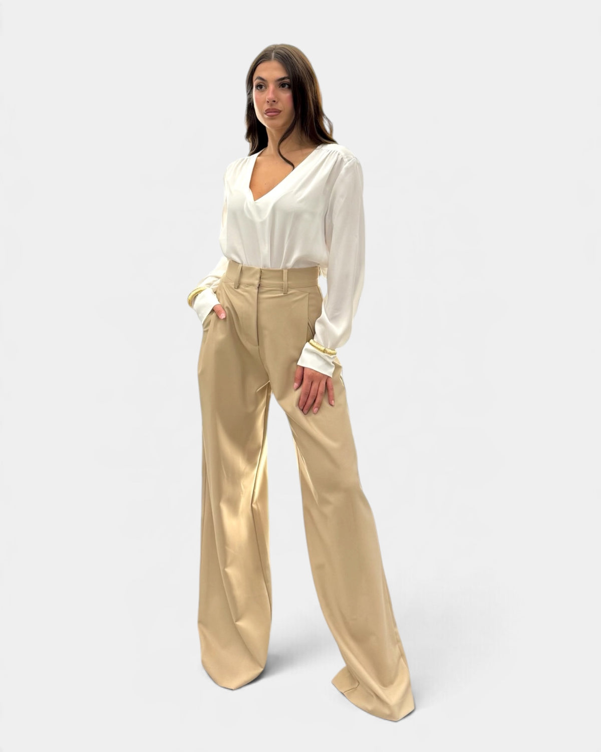 Koralline - Blusa Basic con Scollo a V Bianca