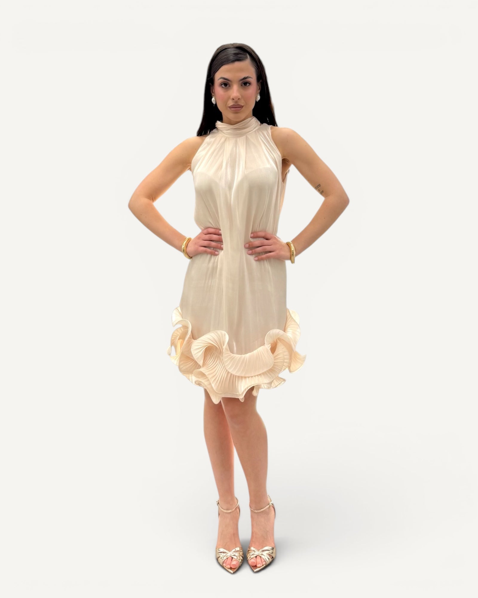 Hanita Couture – Abito Corto Rouches Vaniglia