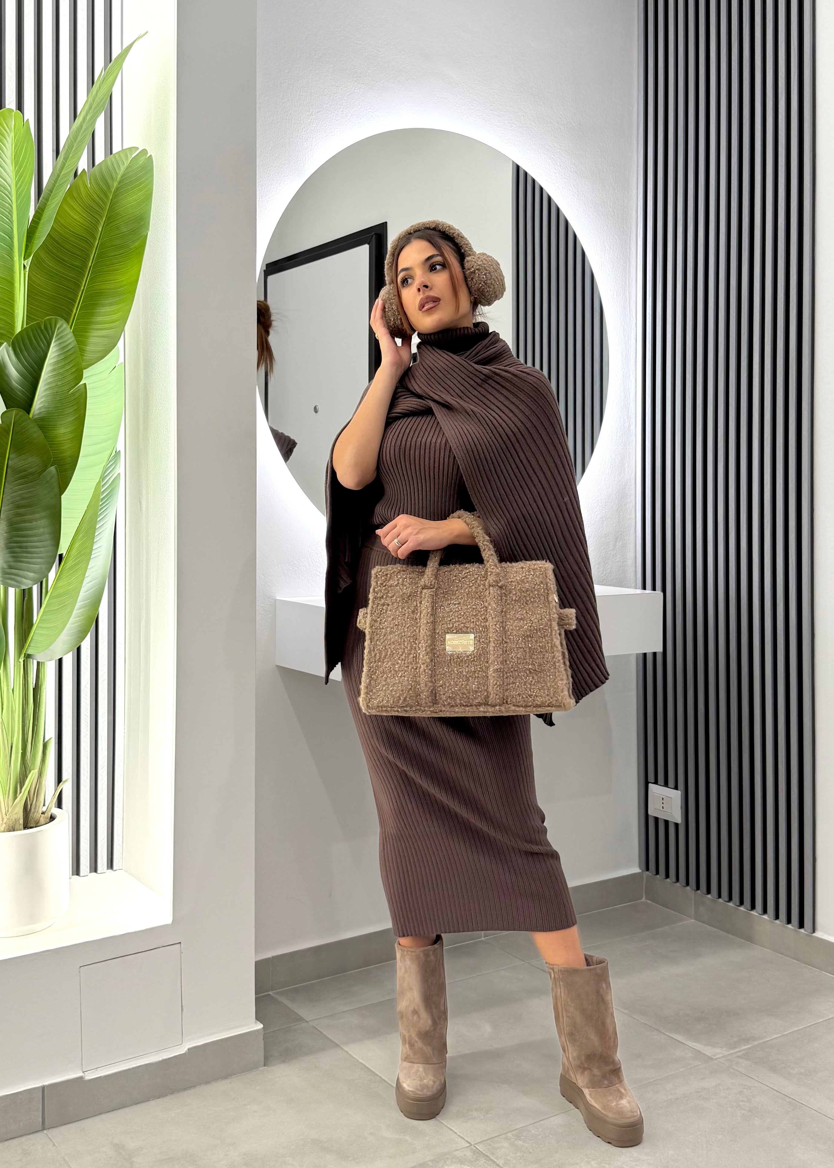 No Secrets - Poncho Maglia Coste Marrone