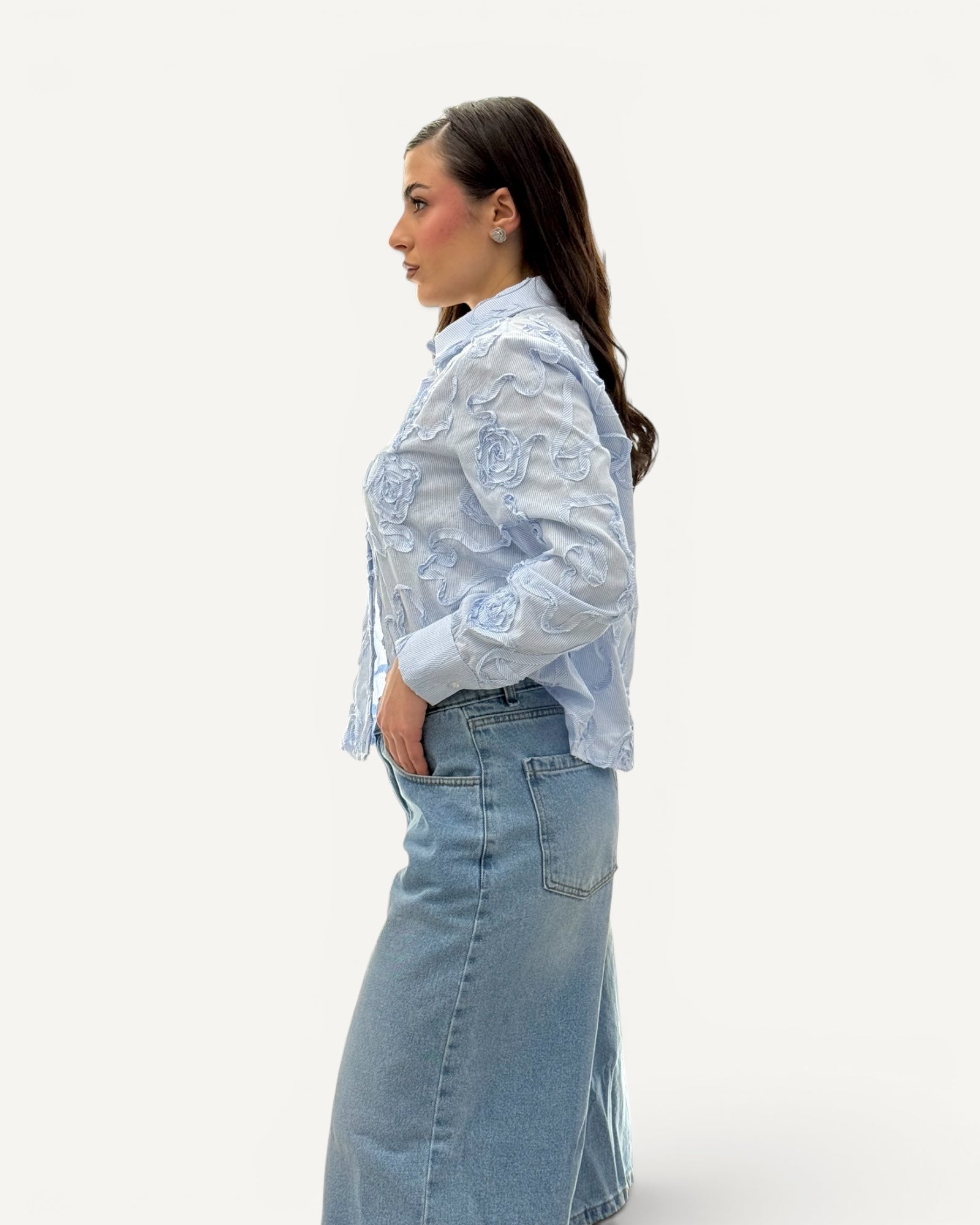 KikiSix - Camicia Rigata Ricamo