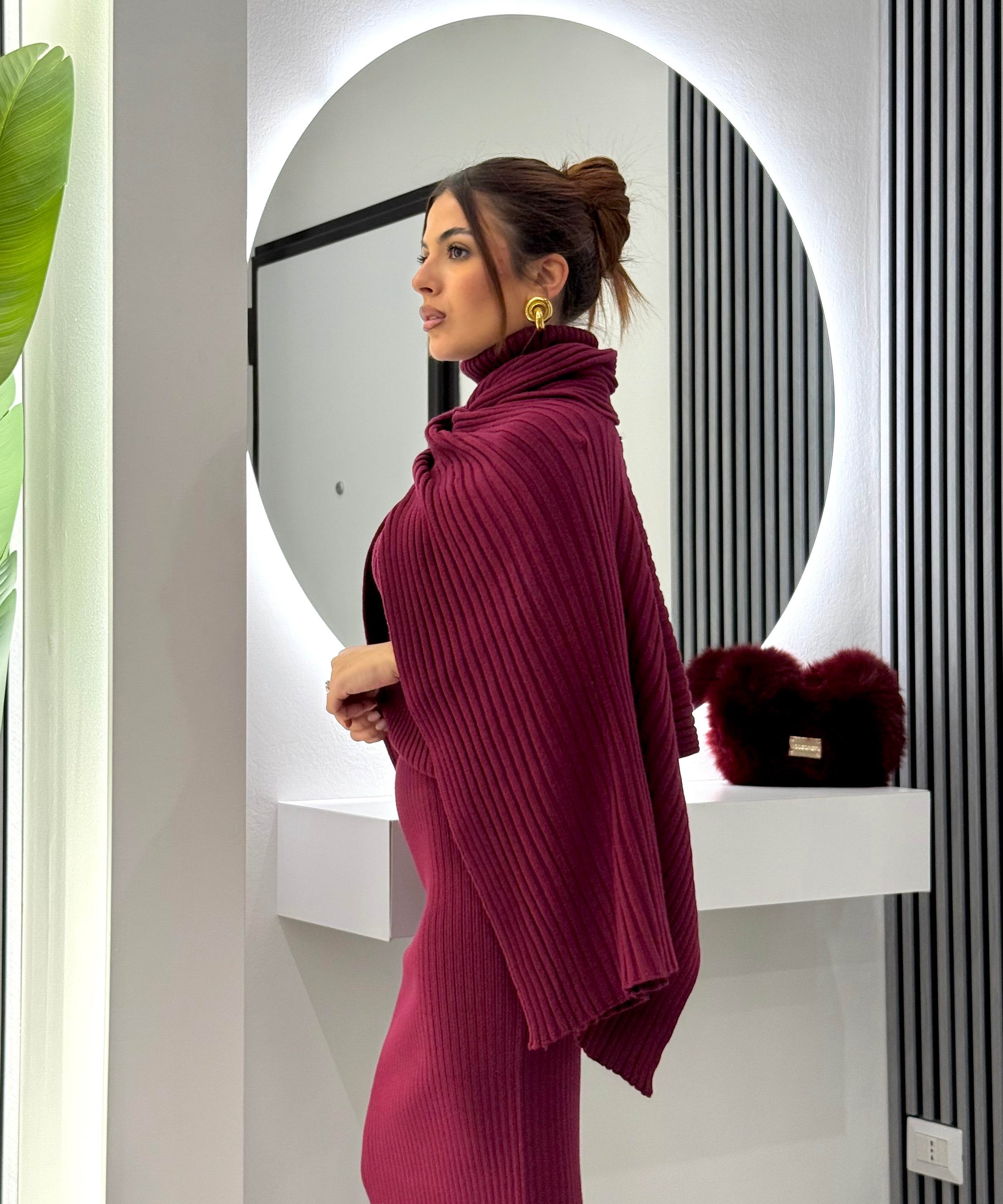 No Secrets - Poncho Maglia Coste Bordeaux