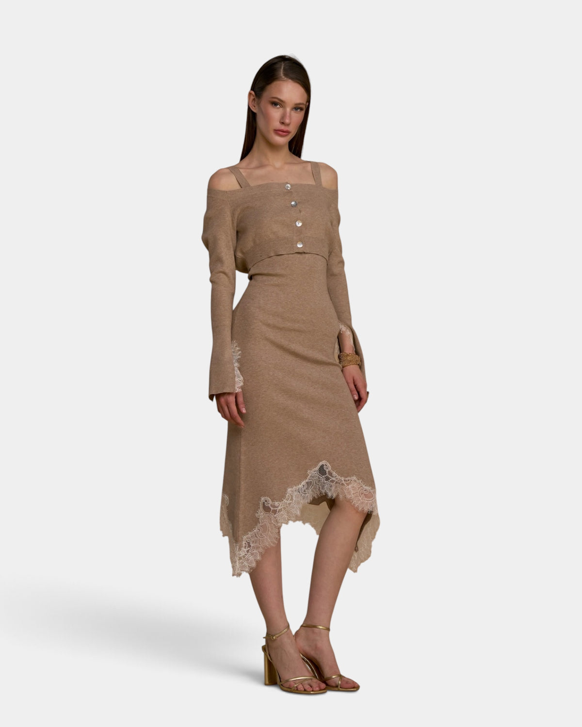 No Secrets - Mini Cardigan con Pizzo in Contrasto Latte