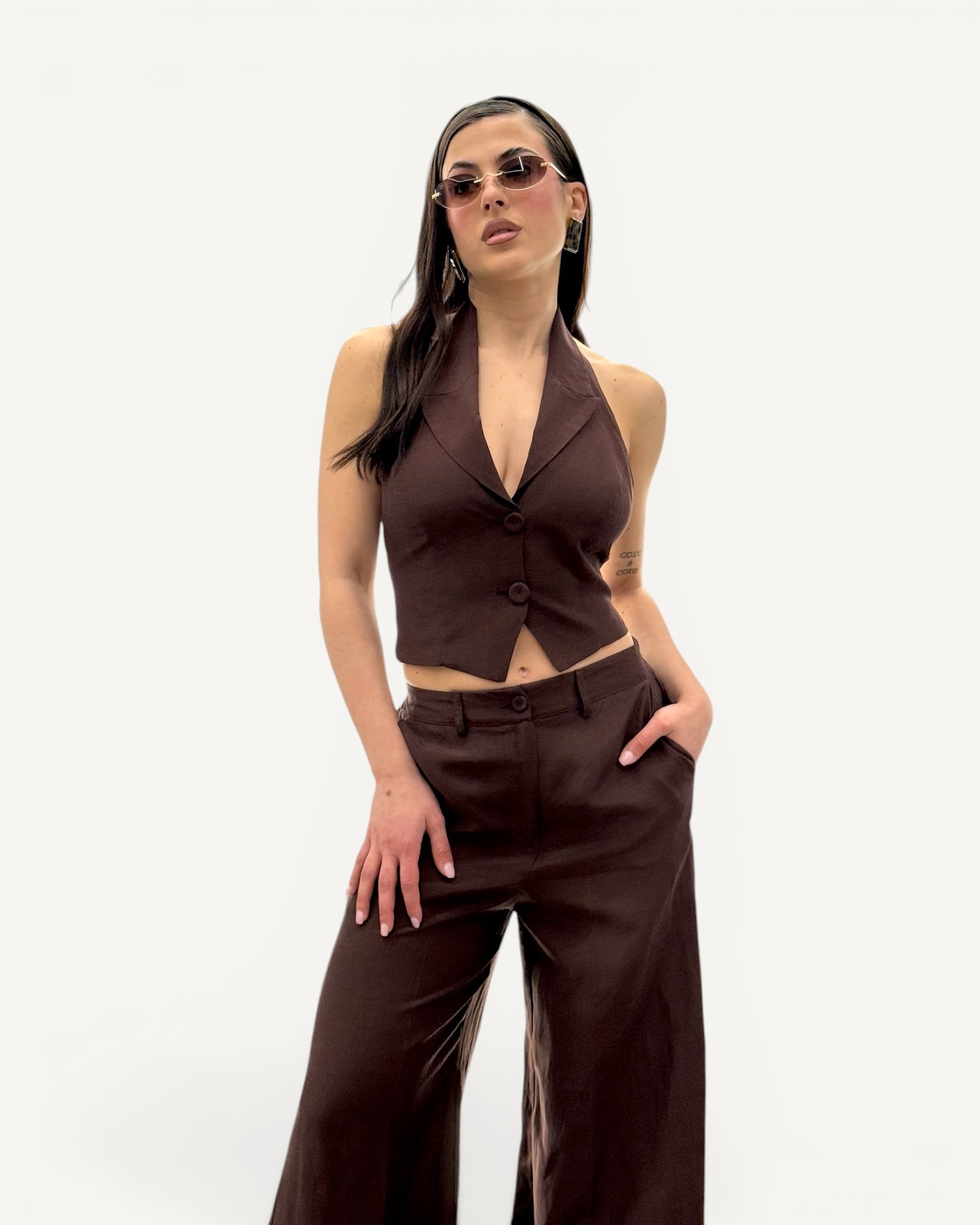 Hanita Couture – Gilet Ebano Marrone con Bottoni