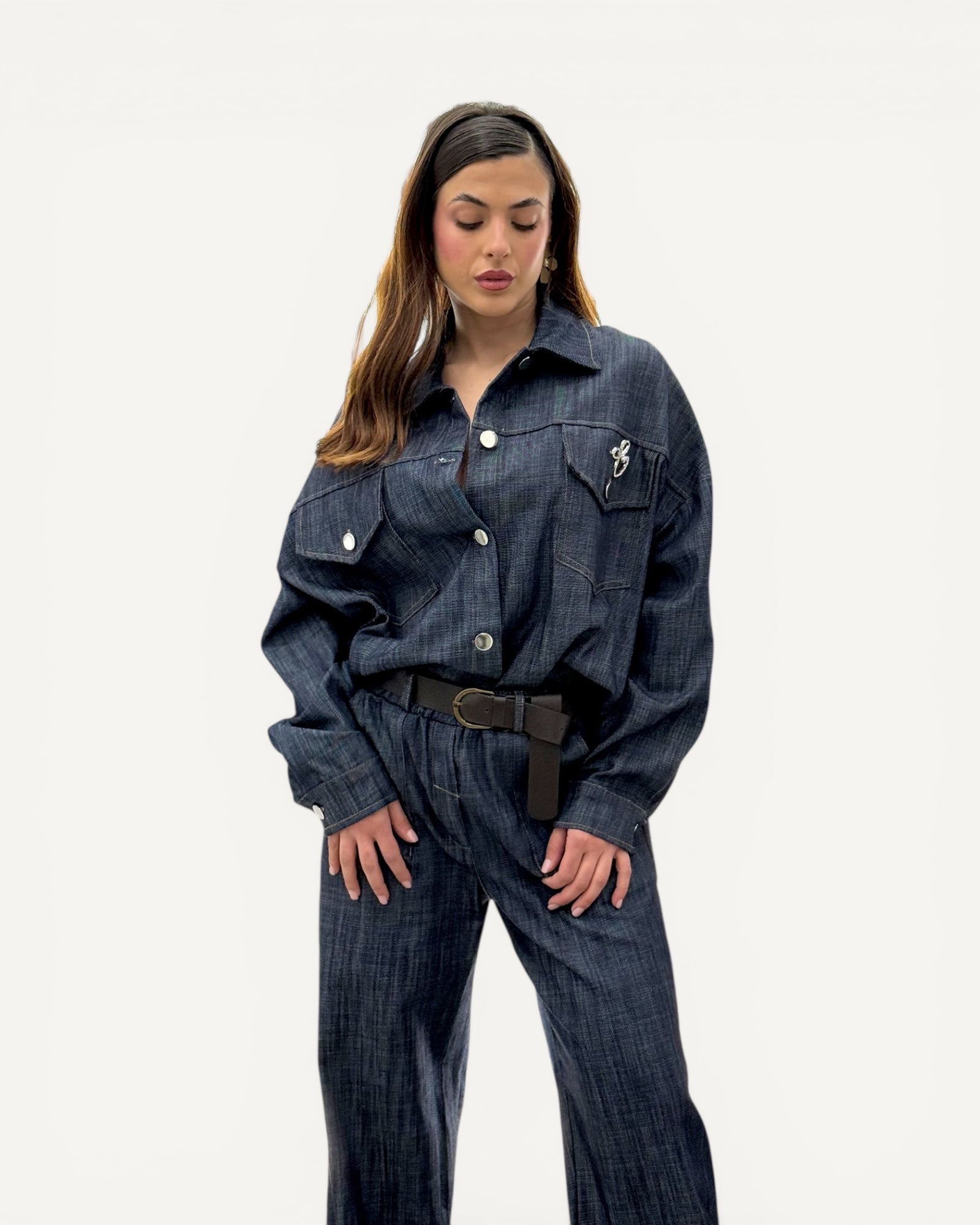 KikiSix - Bomber Jeans con Spilla
