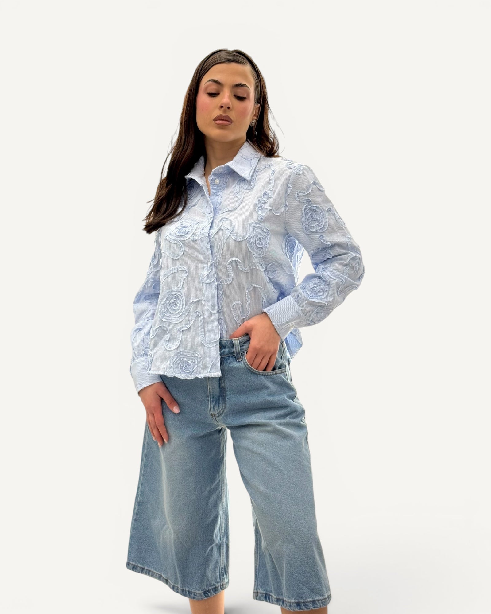 KikiSix - Camicia Rigata Ricamo