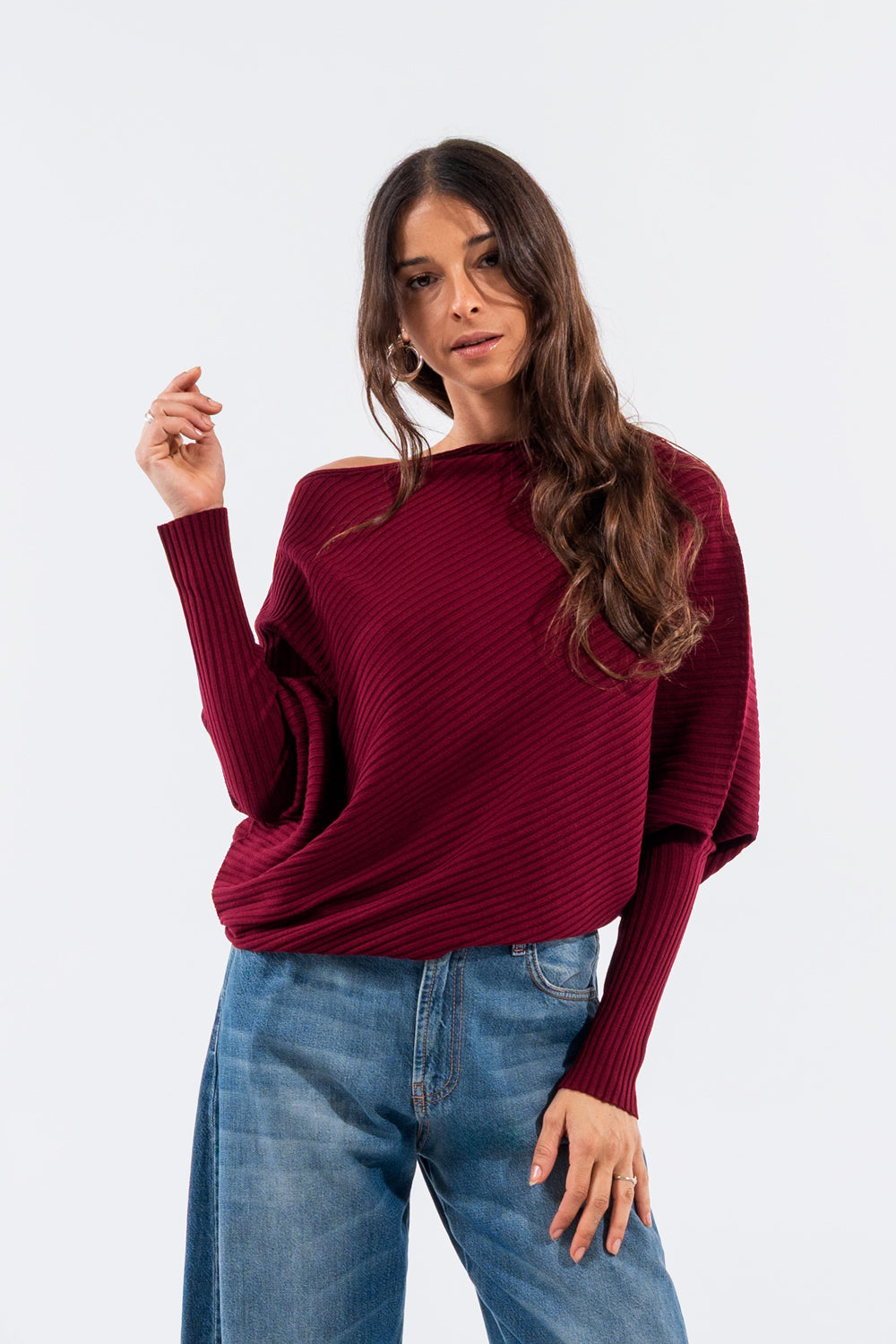 Kontatto - Maglia Asimmetrica A Coste Bordeaux