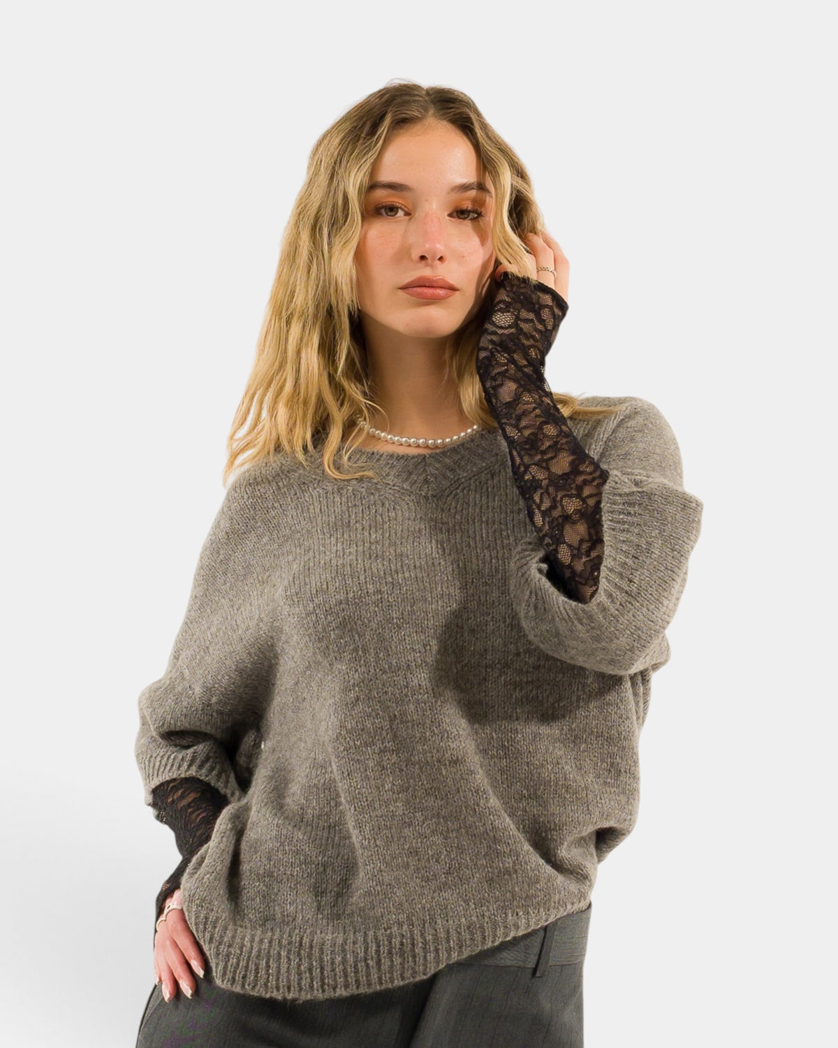 Kontatto - Maglione Scollo V Maniche Pizzo