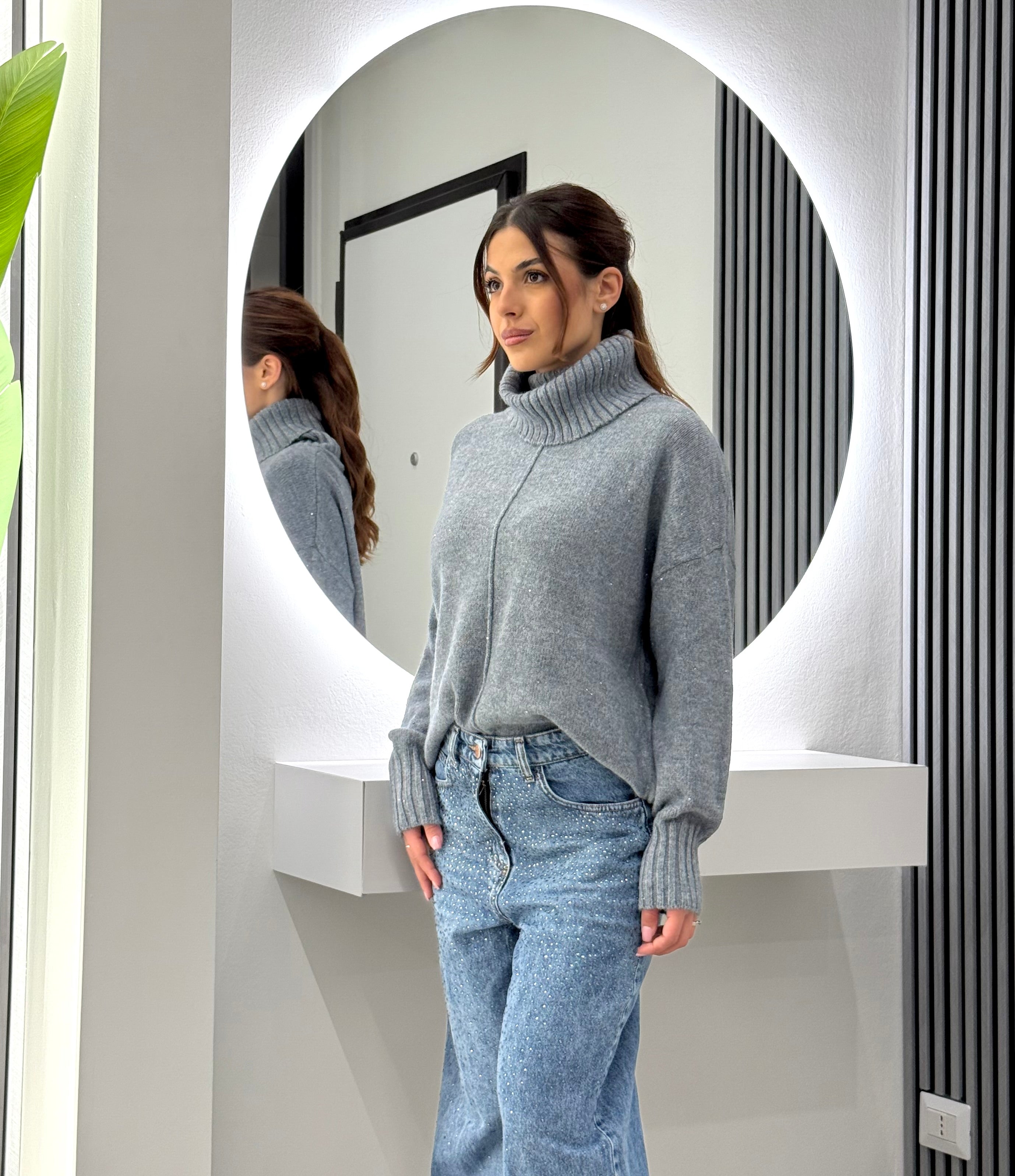 D'Elle Giulia Mastini - Maglia Collo Alto Grigia