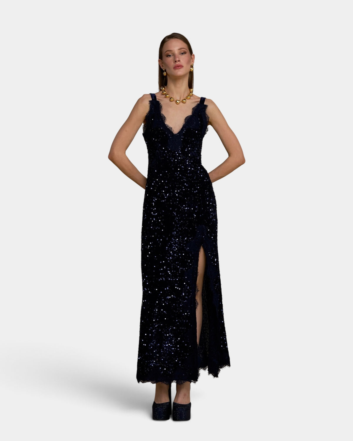 No Secrets - Abito Paillettes Blu Notte