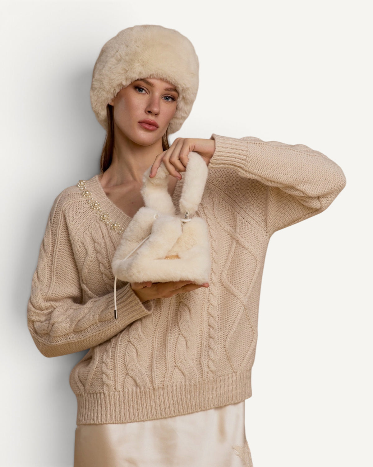 No Secrets - Mini Borsa Simil Pelliccia Latte
