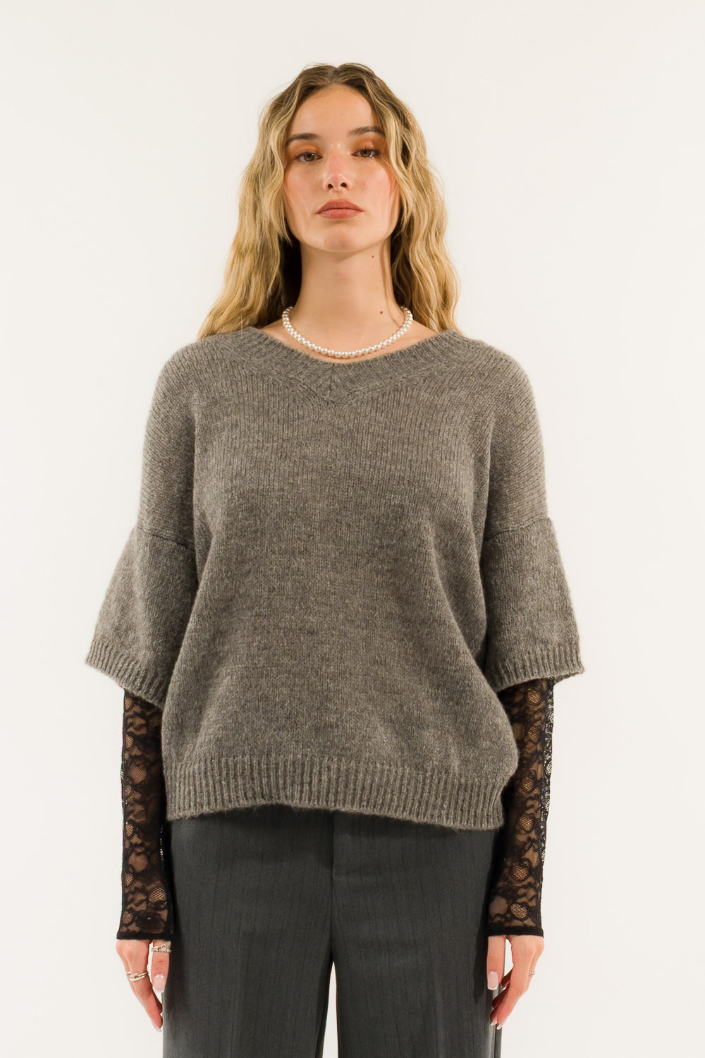 Kontatto - Maglione Scollo V Maniche Pizzo