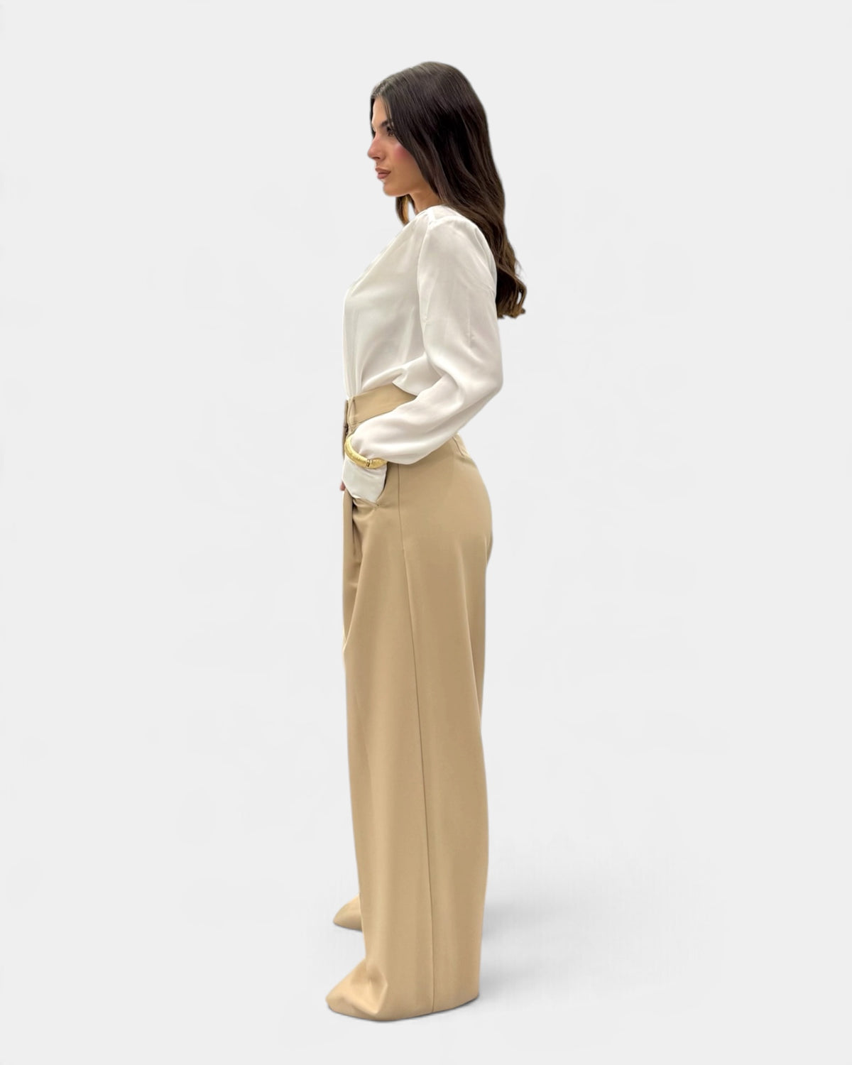 Koralline - Pantalone con Piegoni Davanti Beige