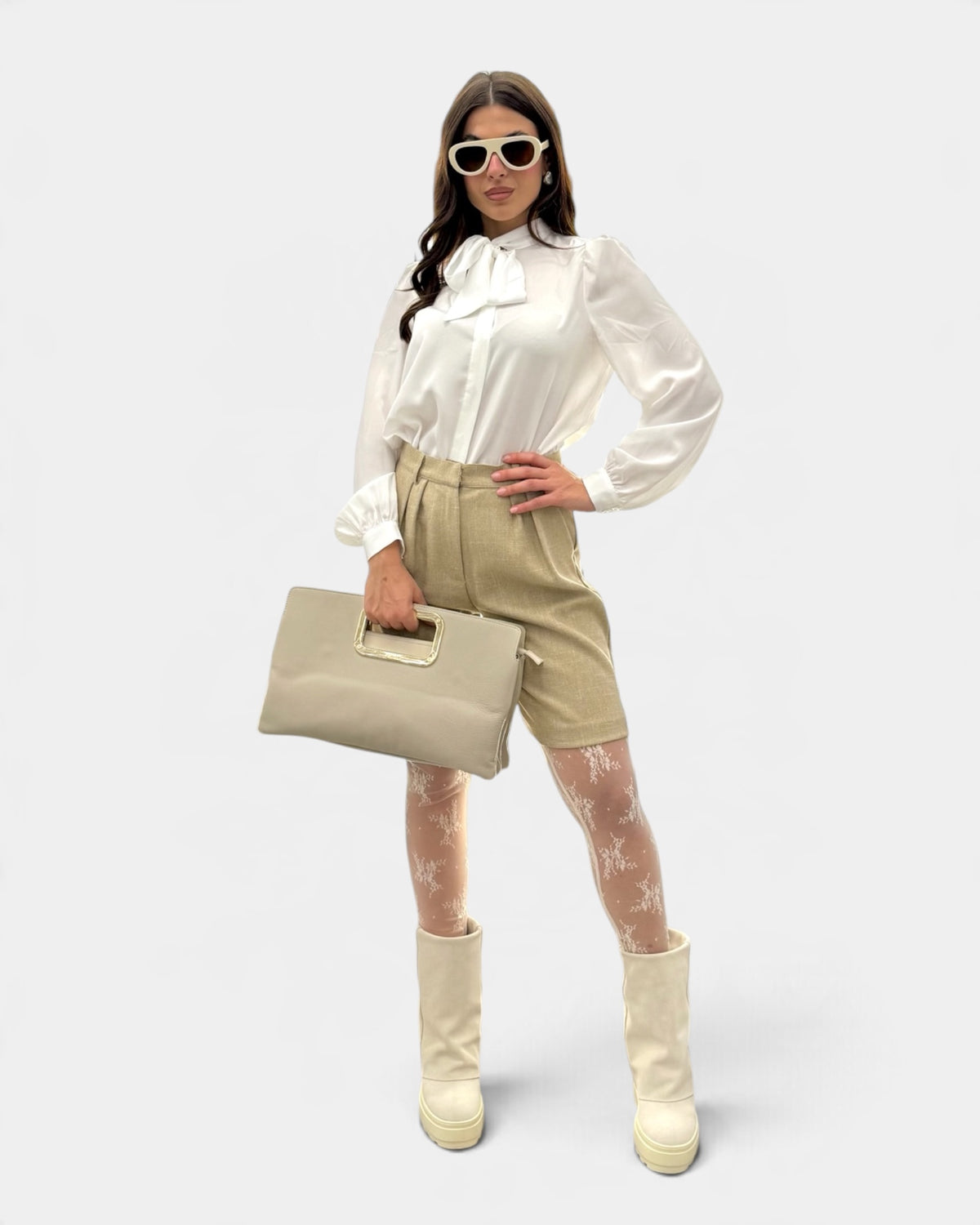Koralline - Camicia con Fiocco al Collo Bianca