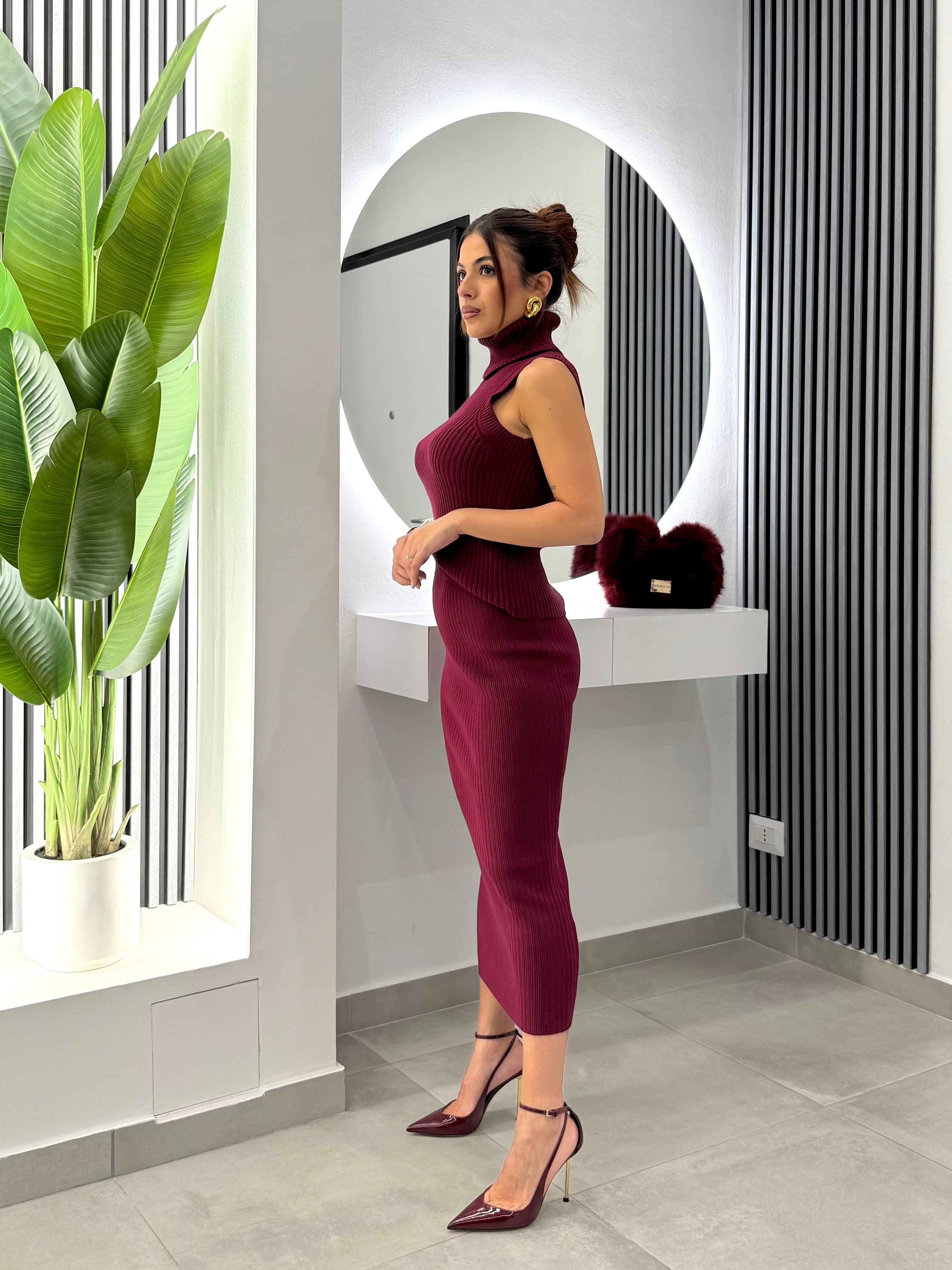 No Secrets - Set Maglia e Gonna Bordeaux